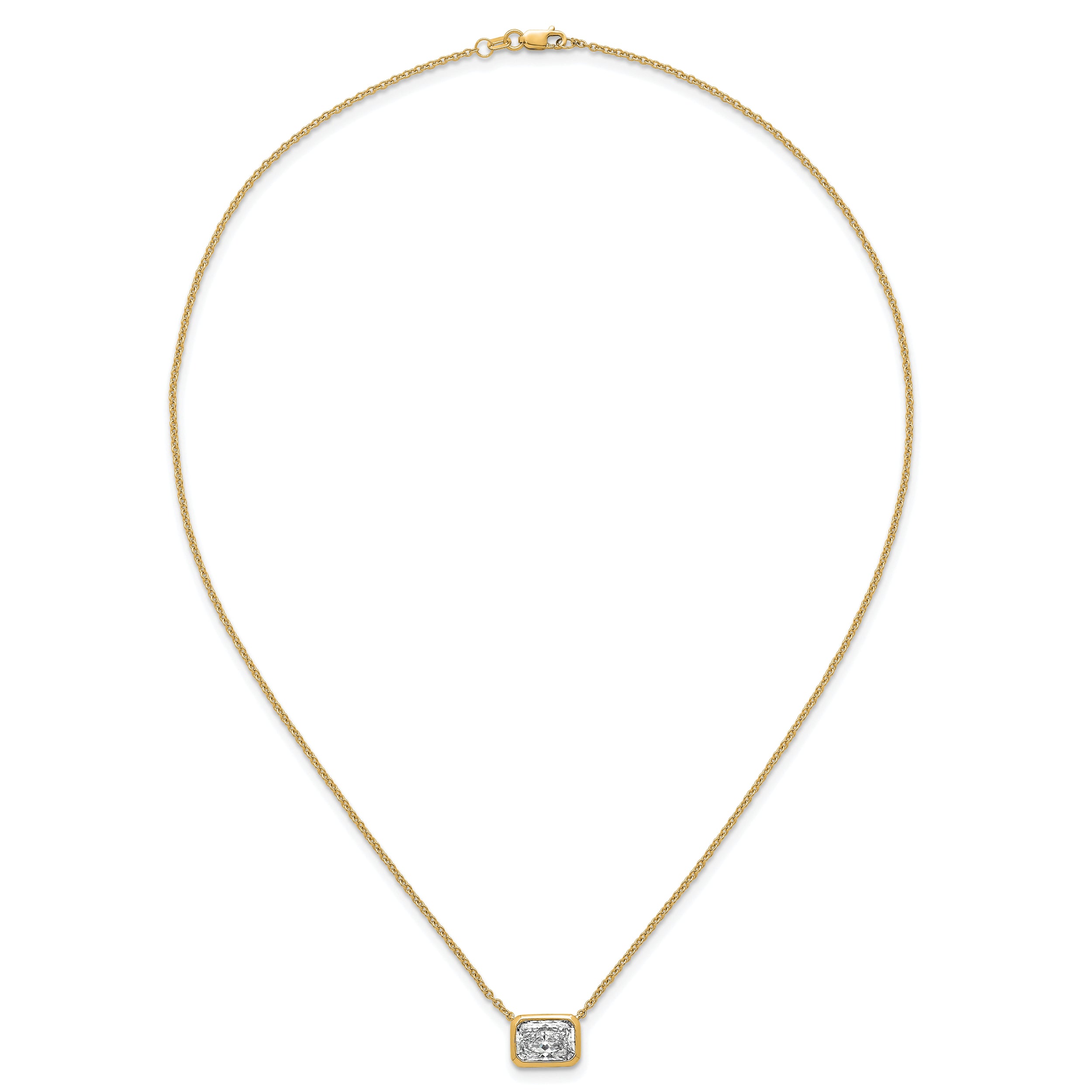 14k 2 carat Certified Lab Grown Diamond VS+ F+ Radiant Complete 18 inch Bezel Set Solitaire Necklace