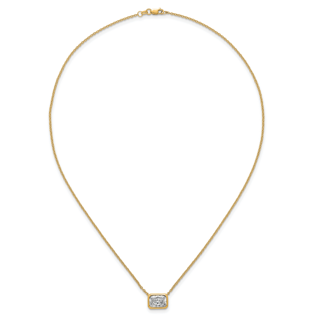 14k 2 carat Certified Lab Grown Diamond VS+ F+ Radiant Complete 18 inch Bezel Set Solitaire Necklace