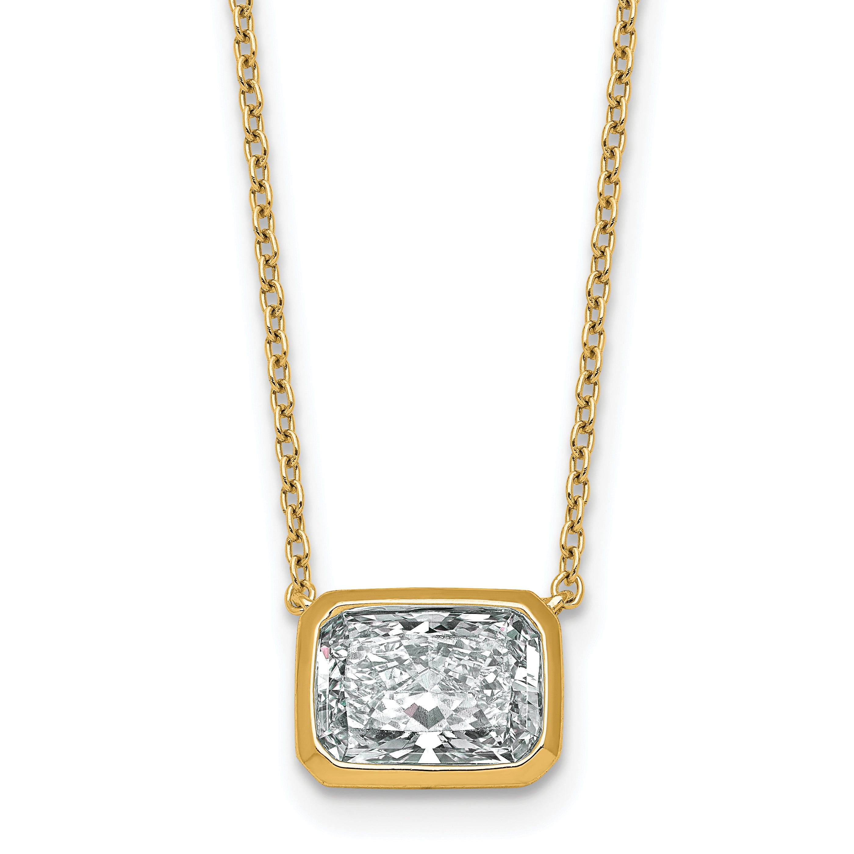 14k 2 carat Certified Lab Grown Diamond VS+ F+ Radiant Complete 18 inch Bezel Set Solitaire Necklace Main image