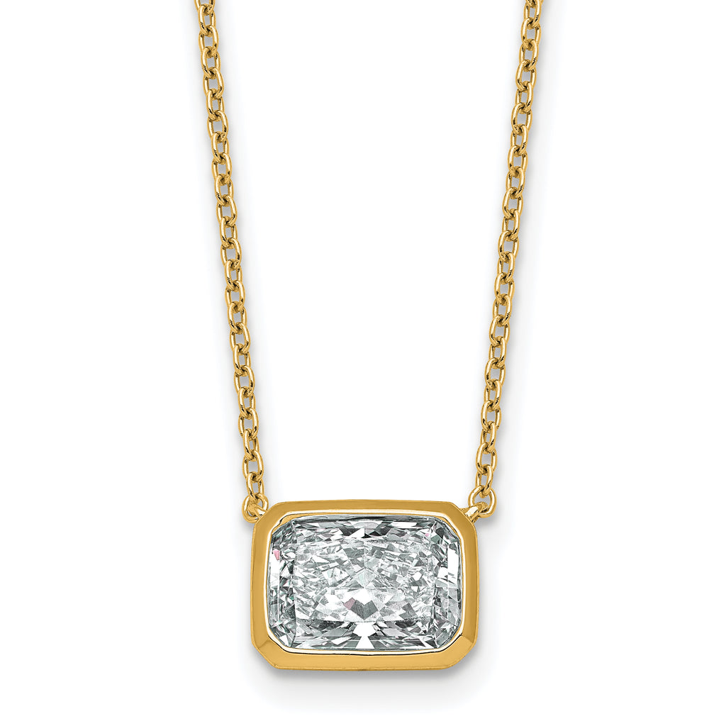 14k 2 carat Certified Lab Grown Diamond VS+ F+ Radiant Complete 18 inch Bezel Set Solitaire Necklace