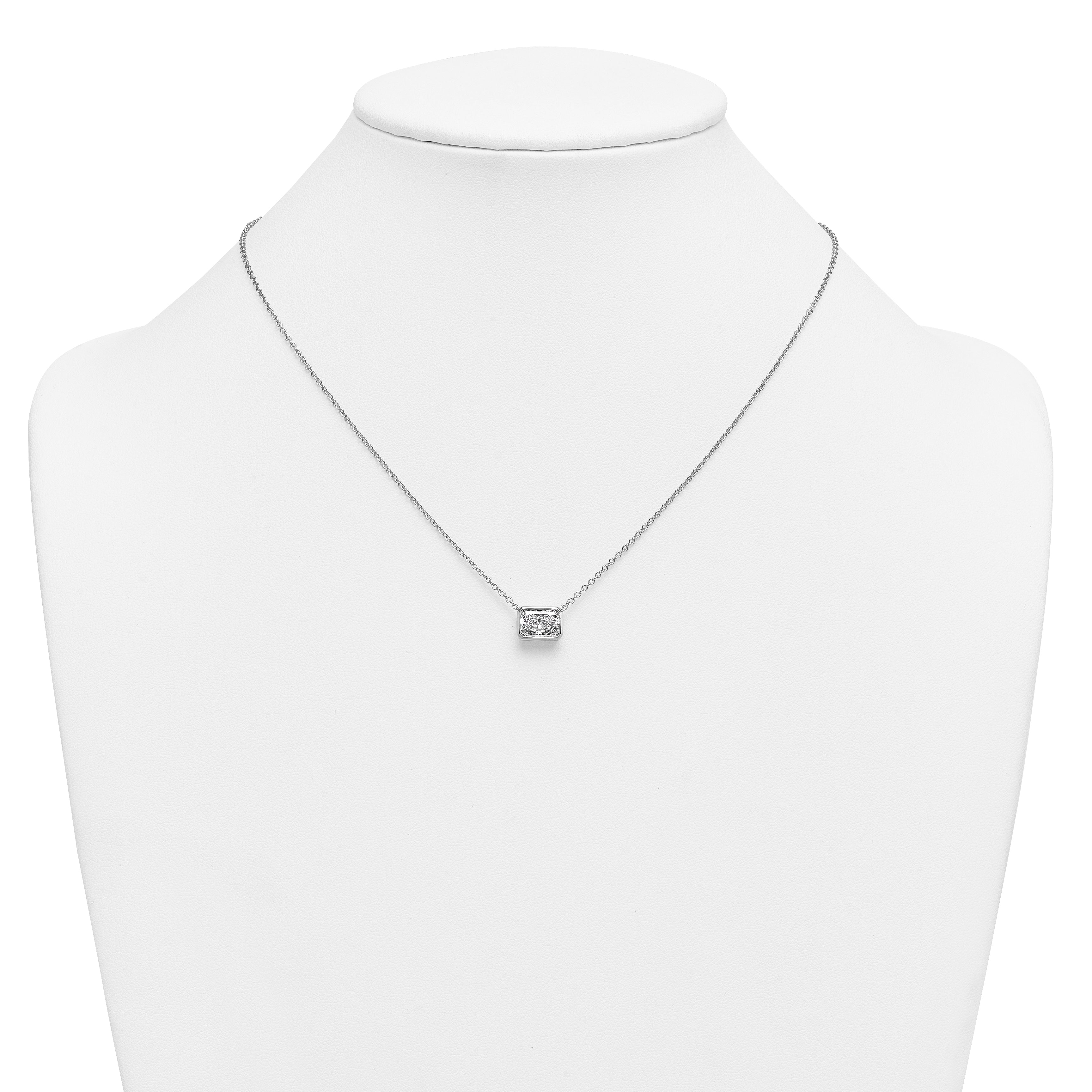 14k White Gold 2 1/2 carat Certified Lab Grown Diamond VS+ F+ Radiant Complete 18 inch Bezel Set Solitaire Necklace
