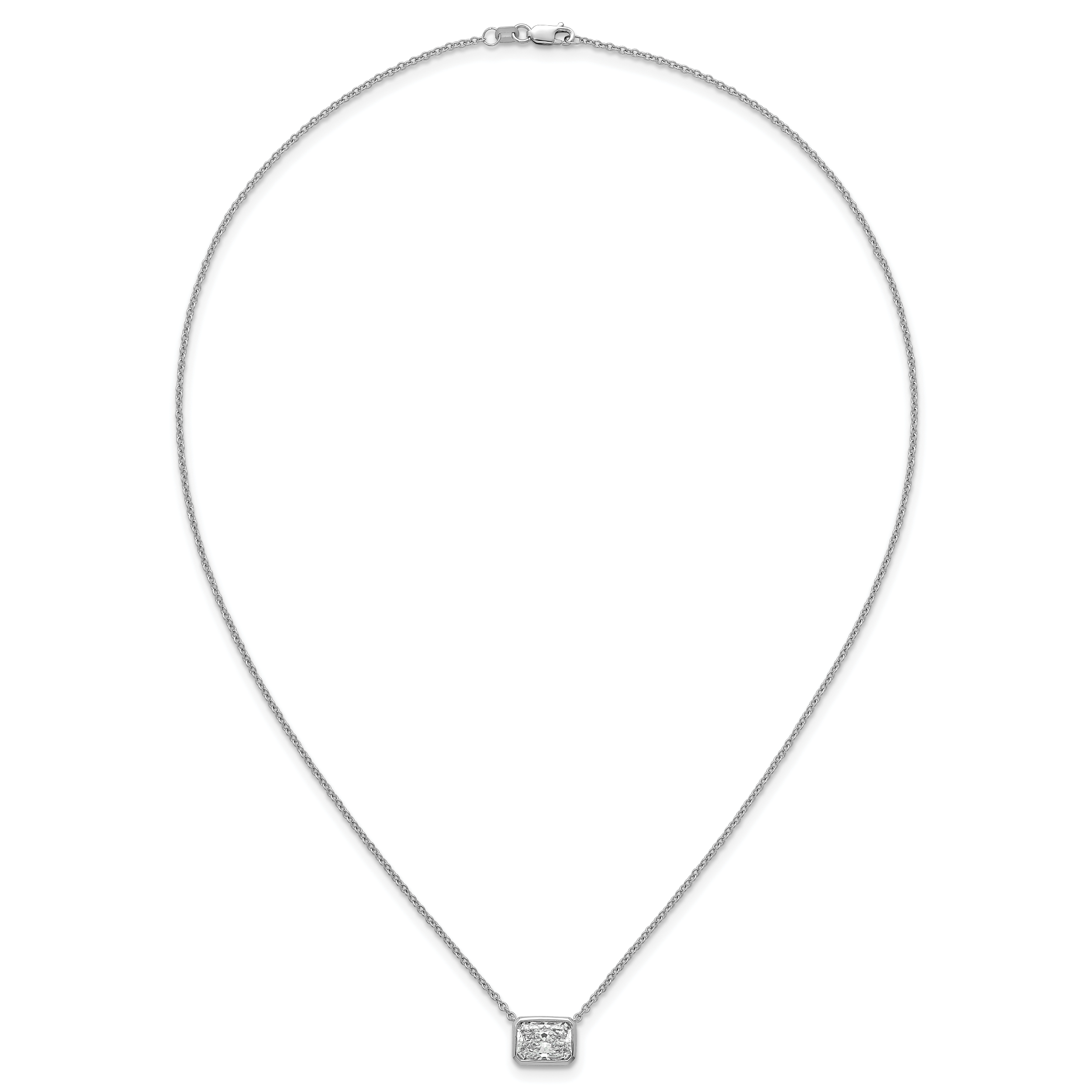 14k White Gold 2 1/2 carat Certified Lab Grown Diamond VS+ F+ Radiant Complete 18 inch Bezel Set Solitaire Necklace