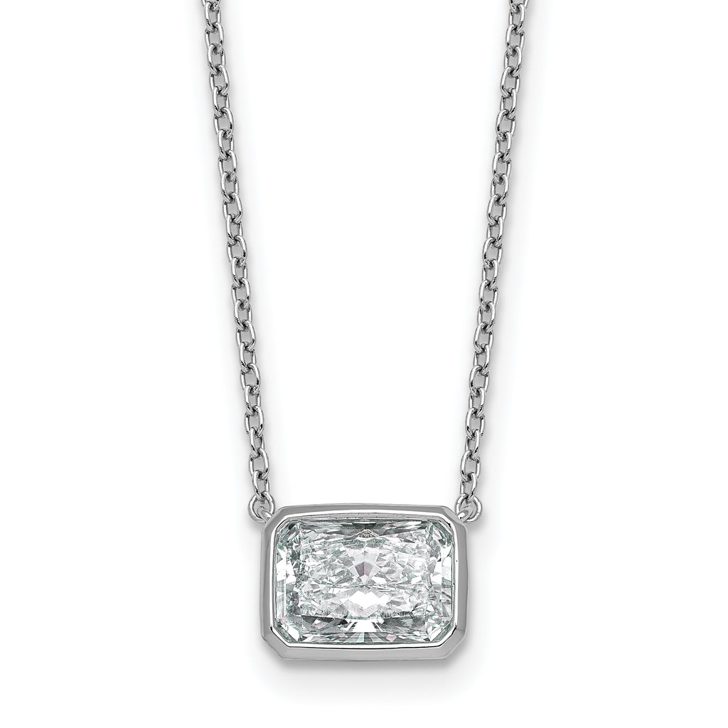 14k White Gold 2 1/2 carat Certified Lab Grown Diamond VS+ F+ Radiant Complete 18 inch Bezel Set Solitaire Necklace