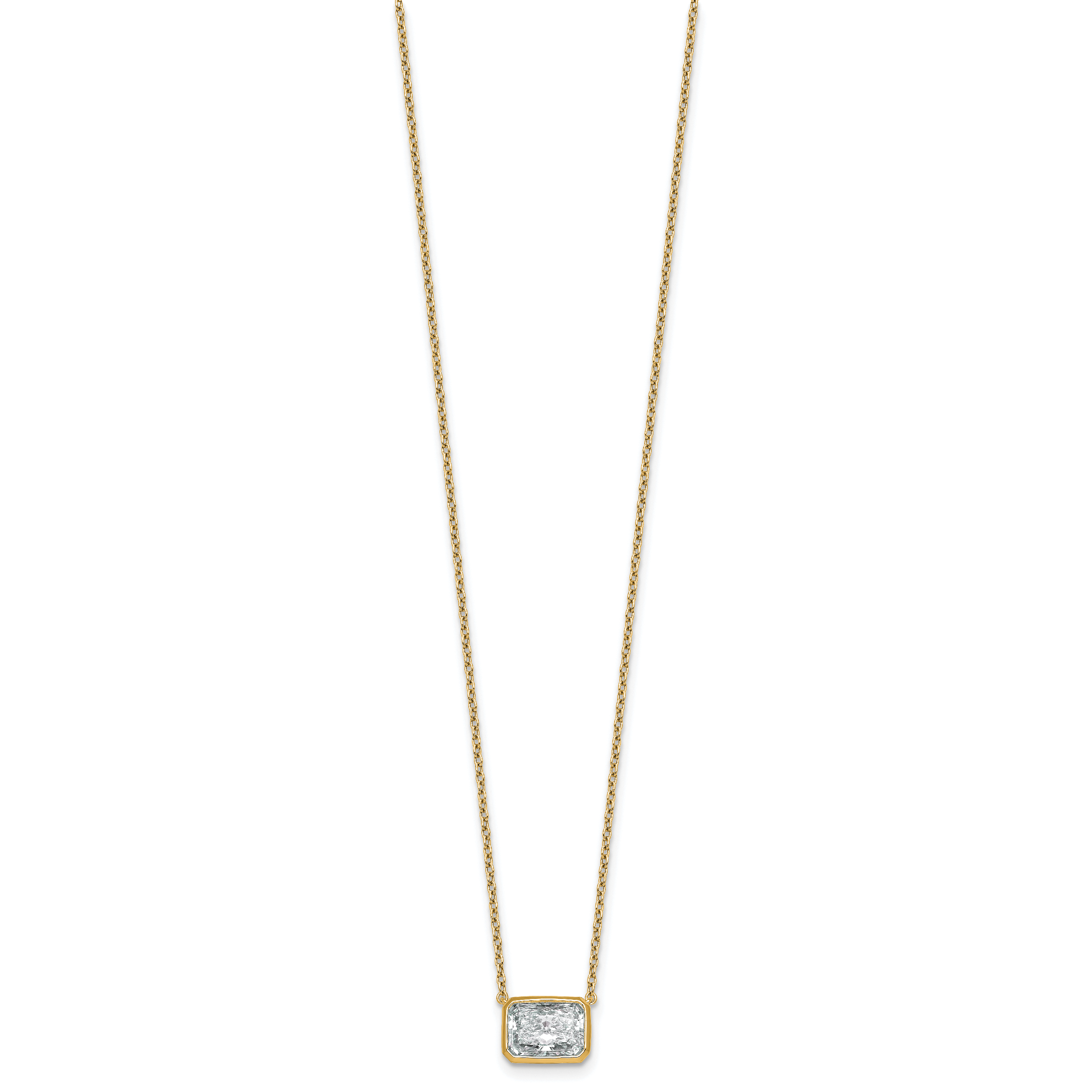 14k 2 1/2 carat Certified Lab Grown Diamond VS+ F+ Radiant Complete 18 inch Bezel Set Solitaire Necklace Secondary image