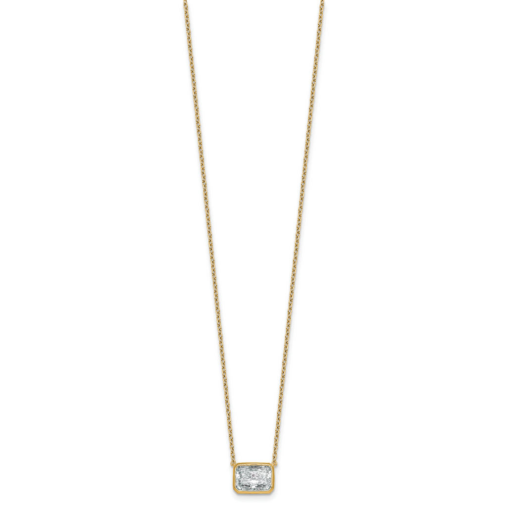 14k 2 1/2 carat Certified Lab Grown Diamond VS+ F+ Radiant Complete 18 inch Bezel Set Solitaire Necklace