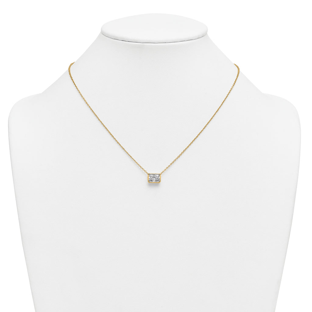 14k 2 1/2 carat Certified Lab Grown Diamond VS+ F+ Radiant Complete 18 inch Bezel Set Solitaire Necklace