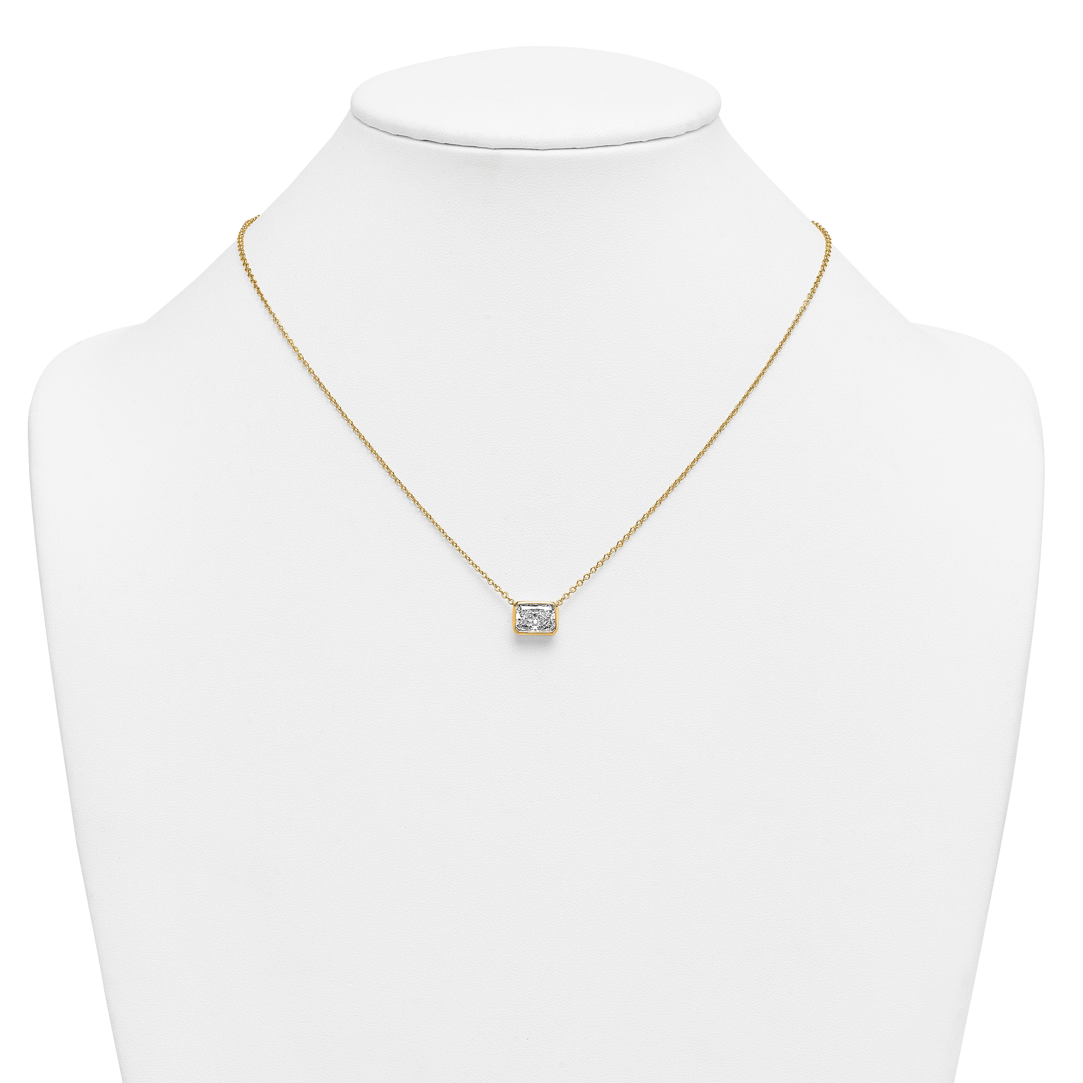 14k 2 1/2 carat Certified Lab Grown Diamond VS+ F+ Radiant Complete 18 inch Bezel Set Solitaire Necklace