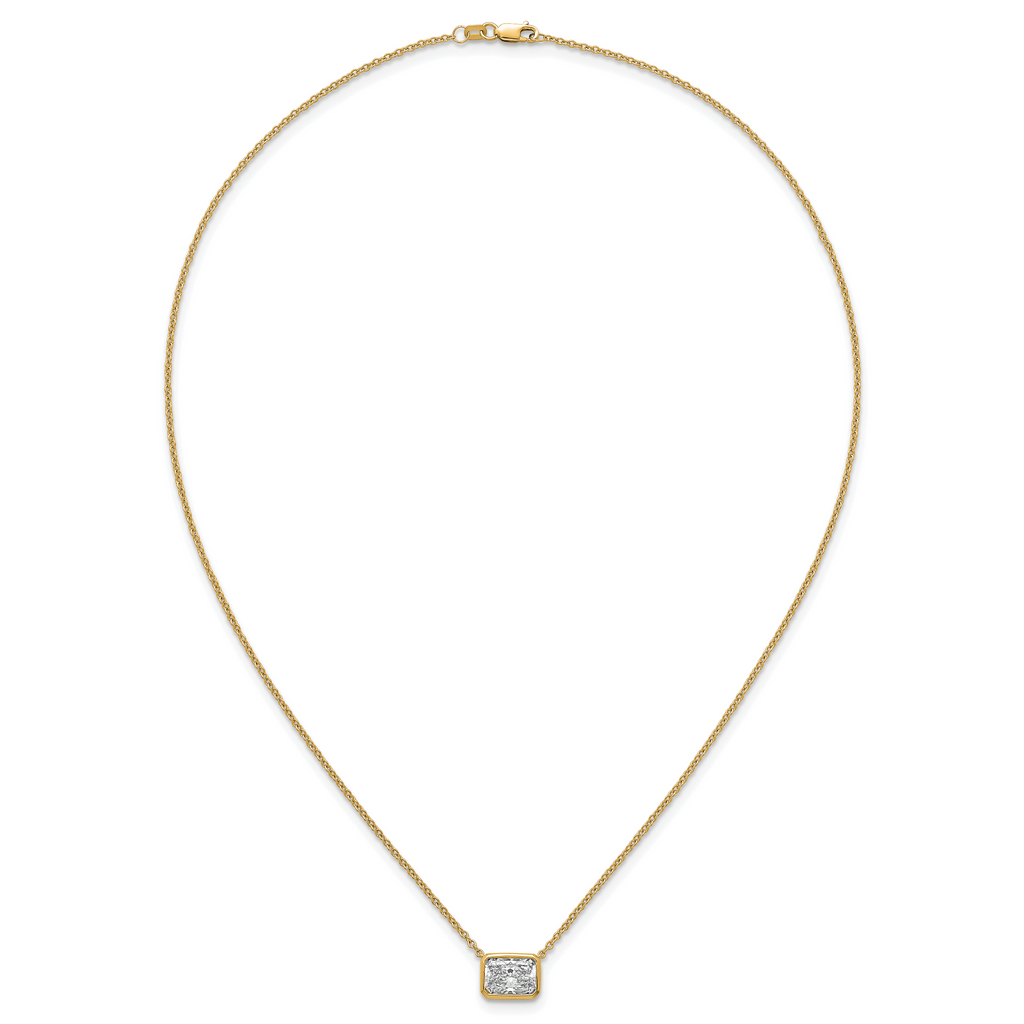 14k 2 1/2 carat Certified Lab Grown Diamond VS+ F+ Radiant Complete 18 inch Bezel Set Solitaire Necklace