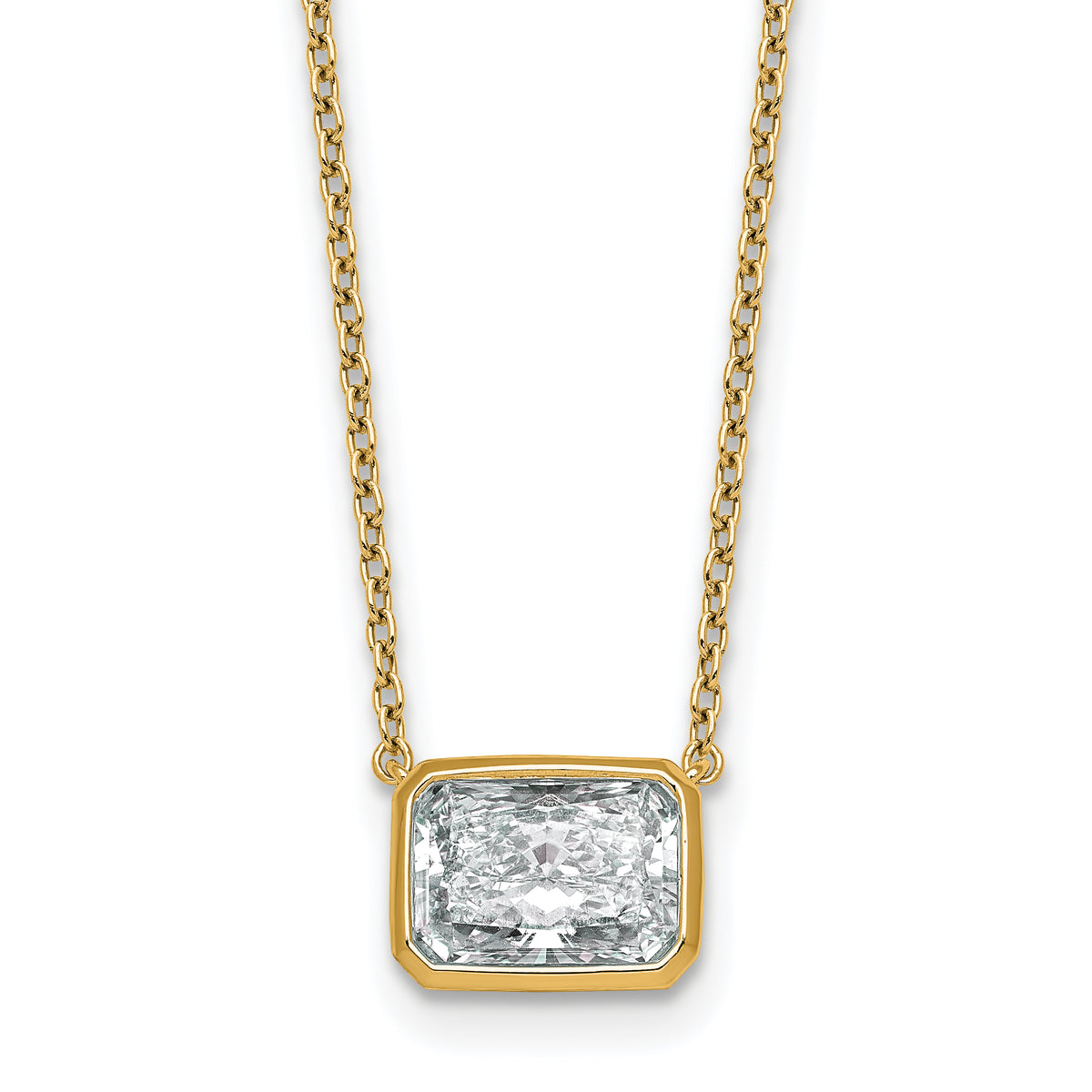 14k 2 1/2ct Cert Lab Grown Dia VS+ F+ Radiant  Bezel Pendant