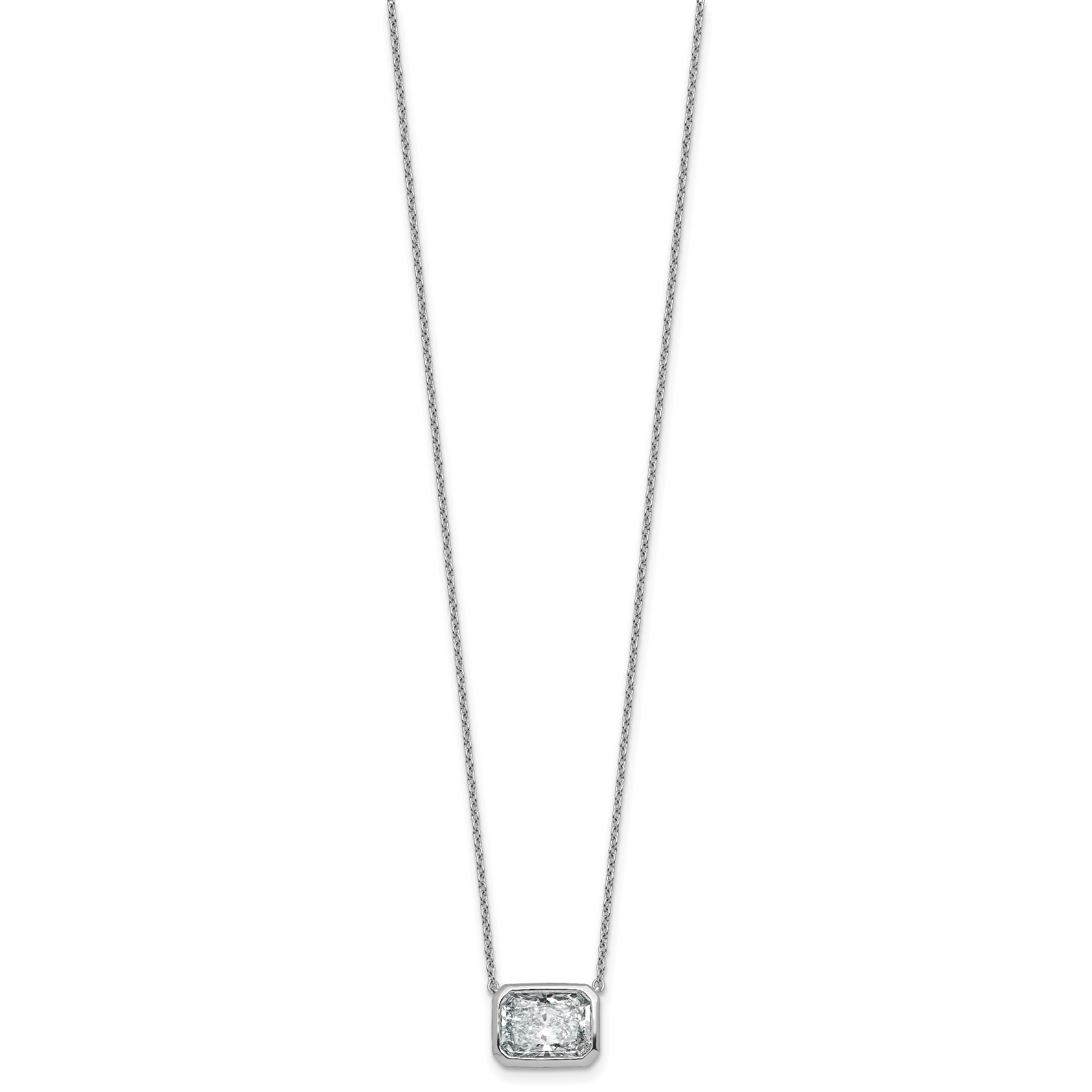 14k White Gold 3 carat Certified Lab Grown Diamond VS+ F+ Radiant Complete 18 inch Bezel Set Solitaire Necklace