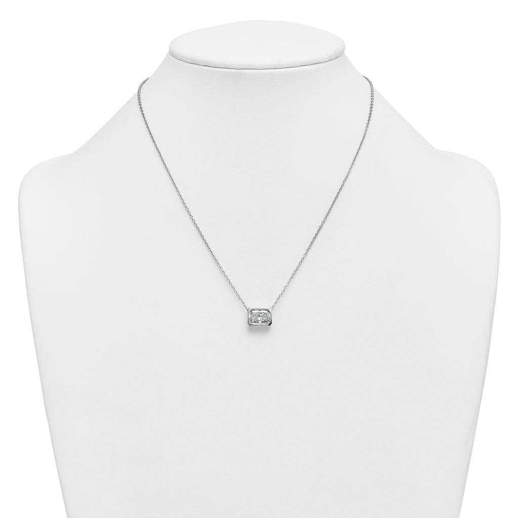 14k White Gold 3 carat Certified Lab Grown Diamond VS+ F+ Radiant Complete 18 inch Bezel Set Solitaire Necklace