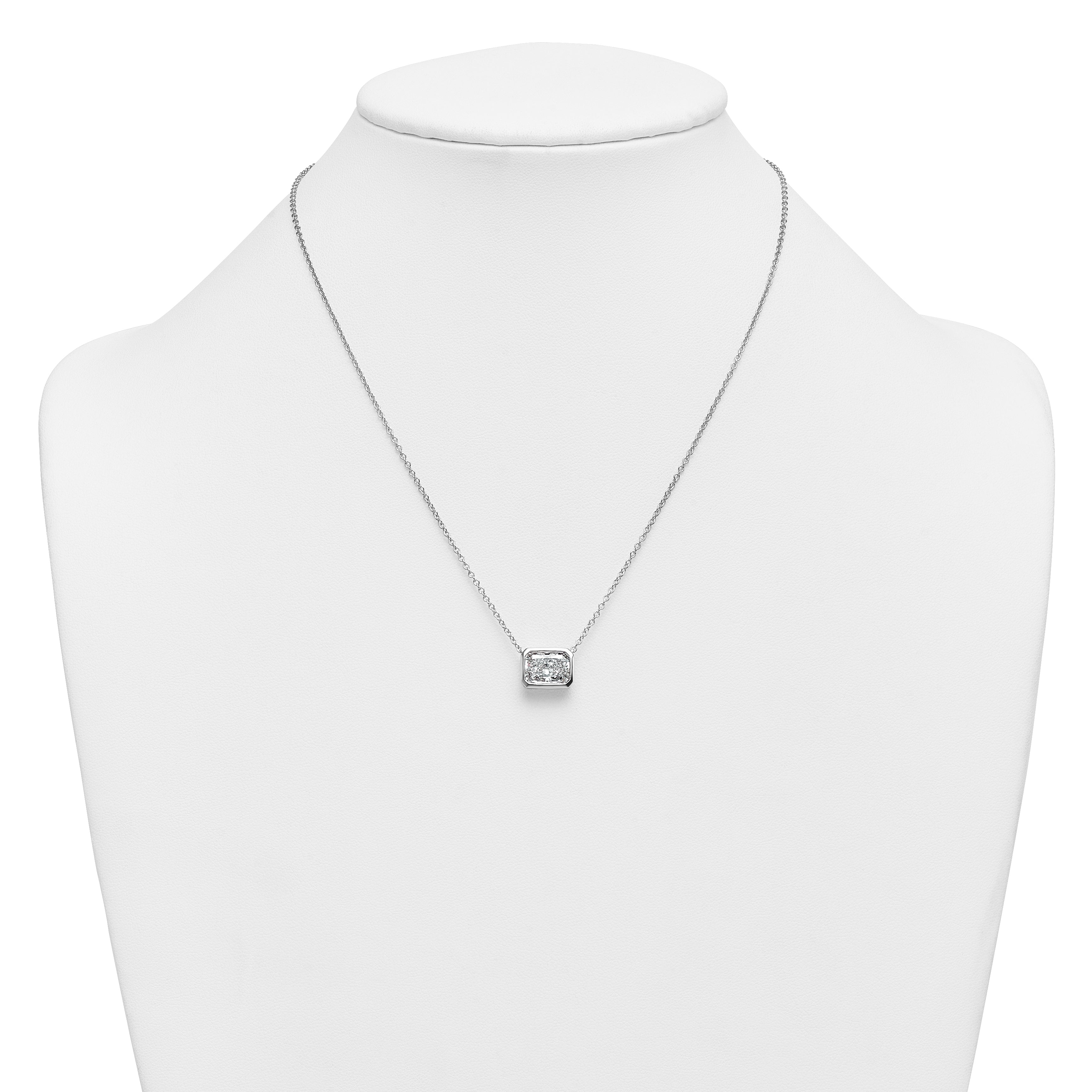 14k White Gold 3 carat Certified Lab Grown Diamond VS+ F+ Radiant Complete 18 inch Bezel Set Solitaire Necklace