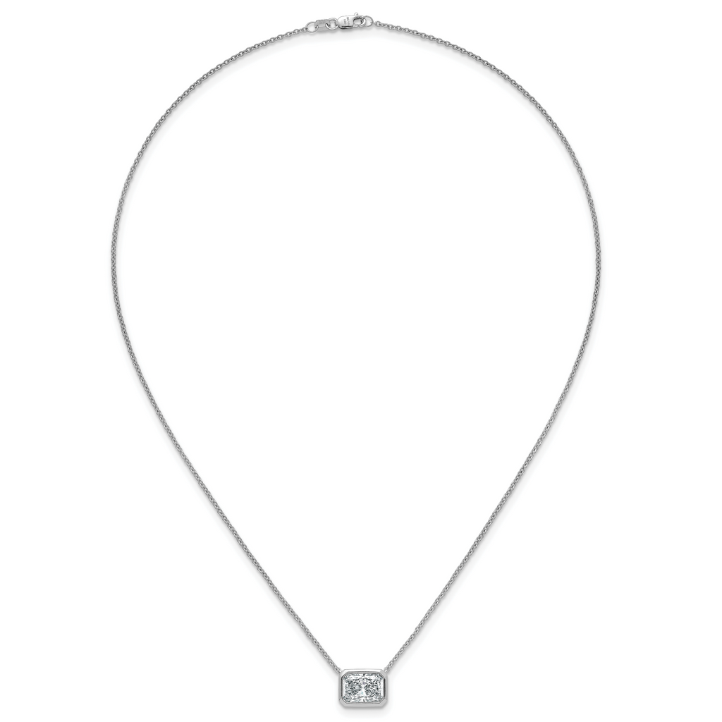 14k White Gold 3 carat Certified Lab Grown Diamond VS+ F+ Radiant Complete 18 inch Bezel Set Solitaire Necklace