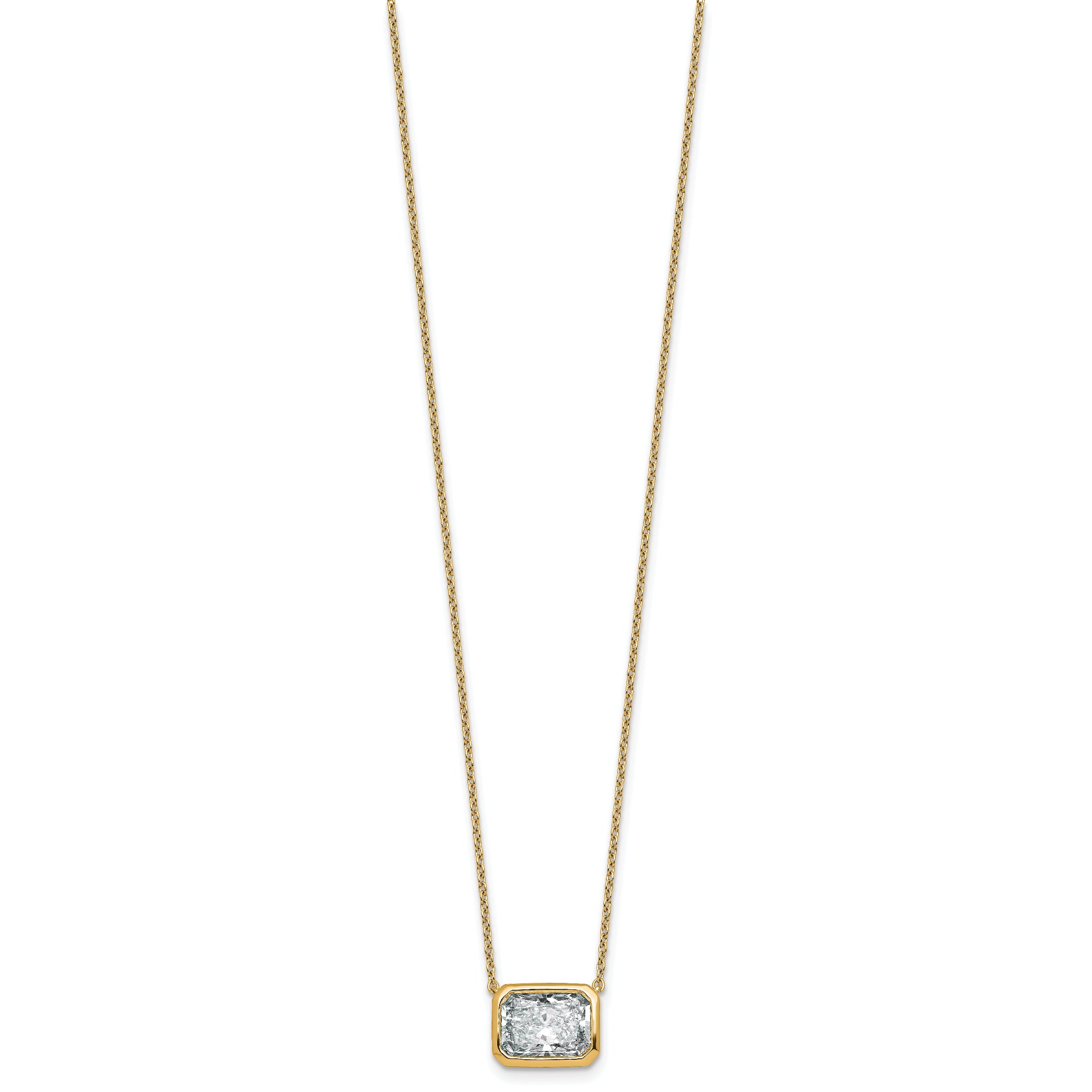 14k 3 carat Certified Lab Grown Diamond VS+ F+ Radiant Complete 18 inch Bezel Set Solitaire Necklace
