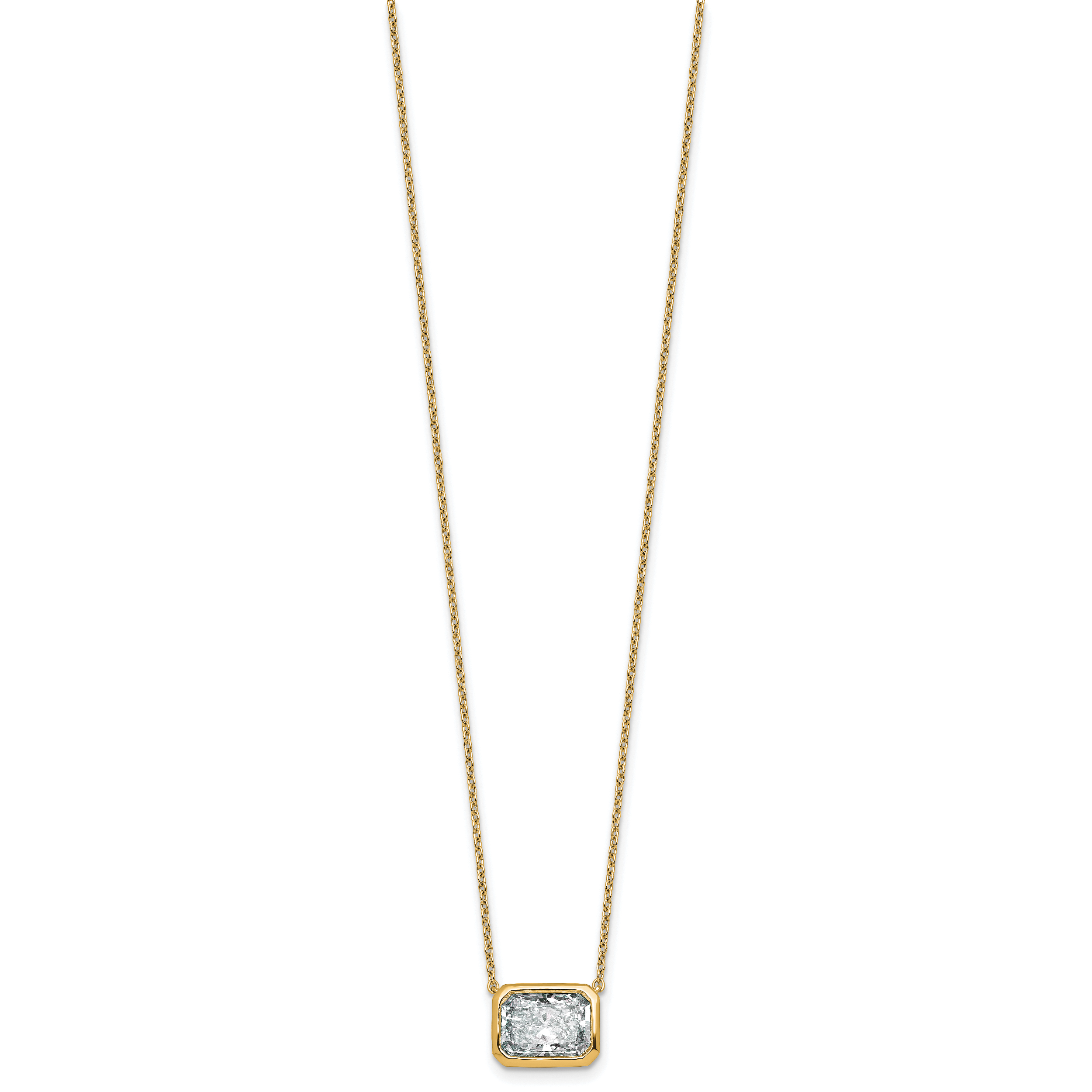 14k 3 carat Certified Lab Grown Diamond VS+ F+ Radiant Complete 18 inch Bezel Set Solitaire Necklace Secondary image