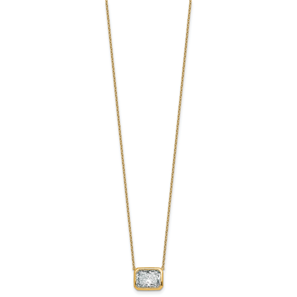 14k 3 carat Certified Lab Grown Diamond VS+ F+ Radiant Complete 18 inch Bezel Set Solitaire Necklace