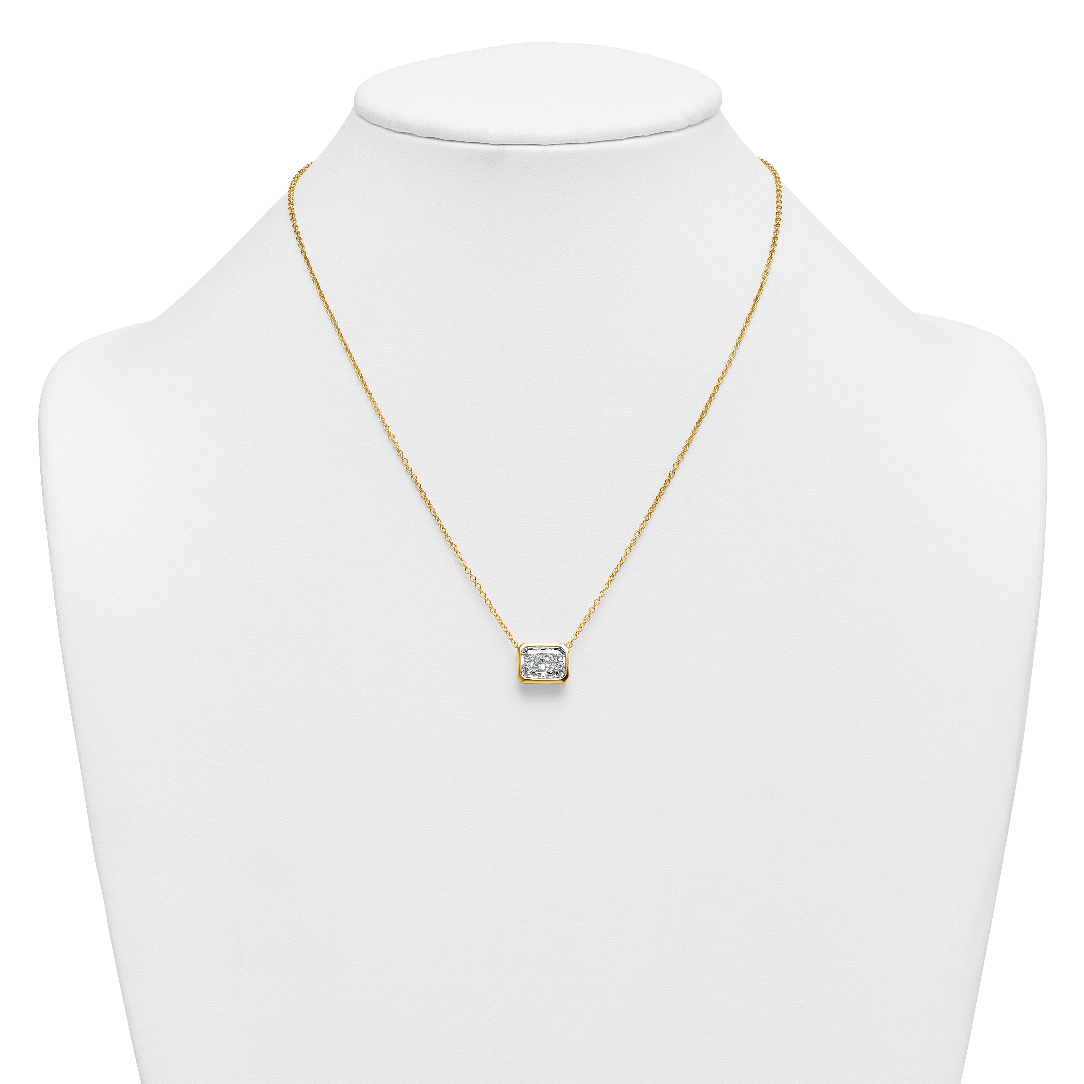 14k 3 carat Certified Lab Grown Diamond VS+ F+ Radiant Complete 18 inch Bezel Set Solitaire Necklace