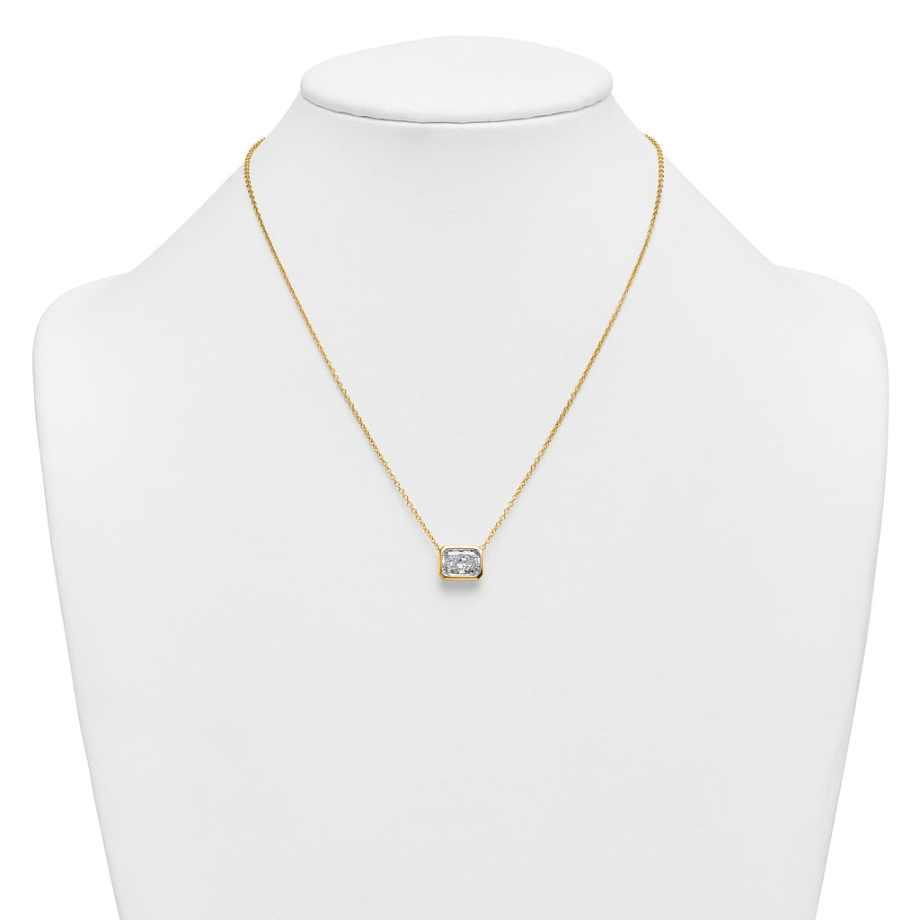 14k 3 carat Certified Lab Grown Diamond VS+ F+ Radiant Complete 18 inch Bezel Set Solitaire Necklace
