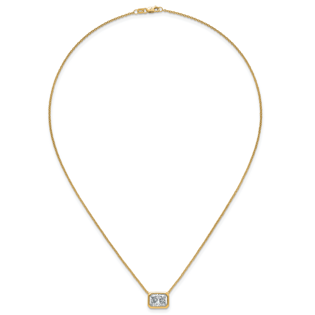 14k 3 carat Certified Lab Grown Diamond VS+ F+ Radiant Complete 18 inch Bezel Set Solitaire Necklace