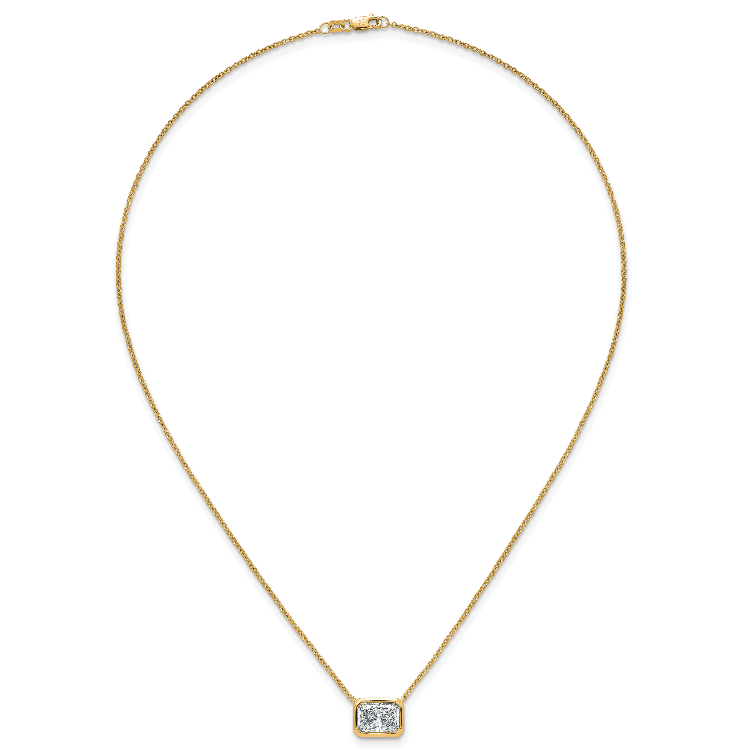 14k 3 carat Certified Lab Grown Diamond VS+ F+ Radiant Complete 18 inch Bezel Set Solitaire Necklace