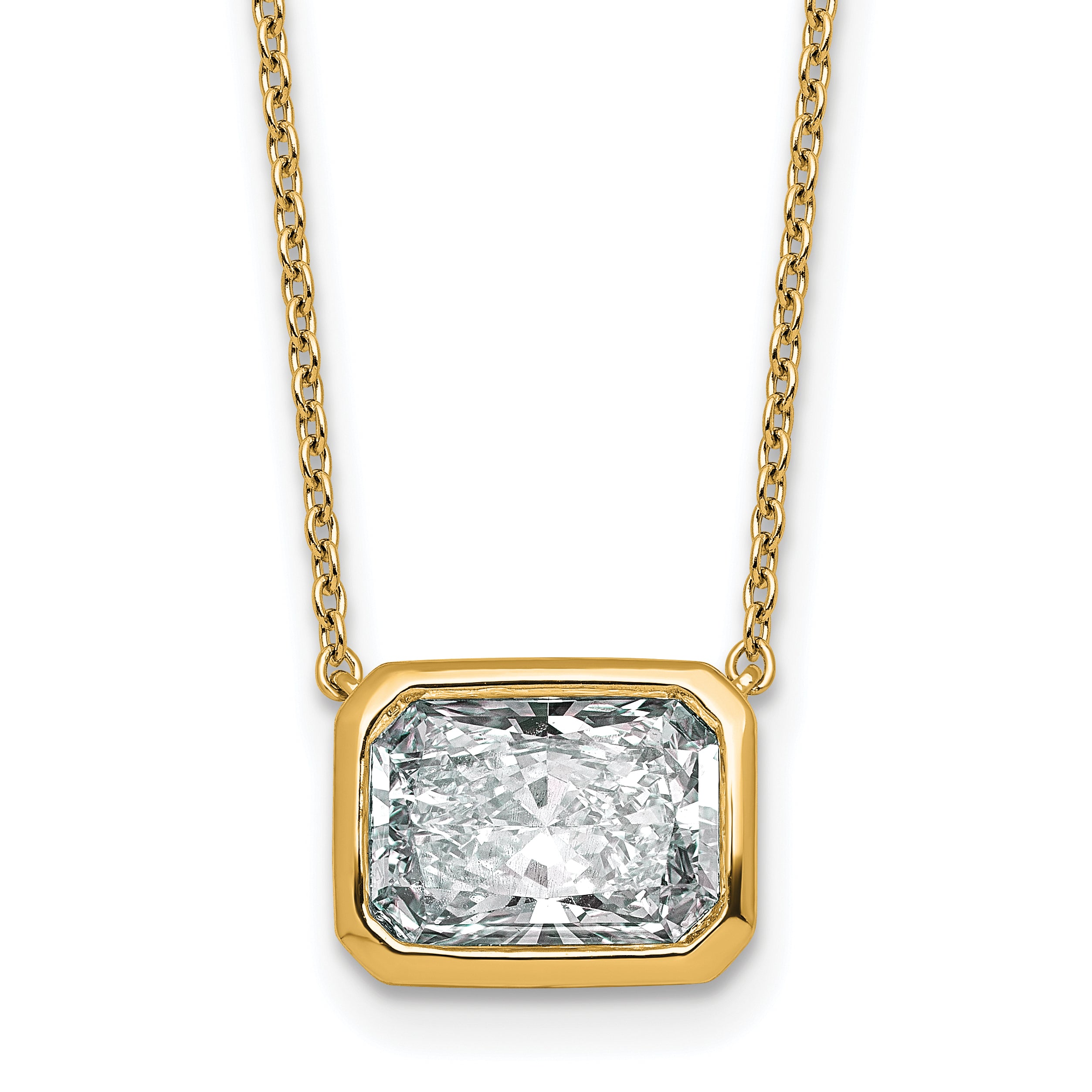 14k 3ct Cert Lab Grown Diamond VS+ F+ Radiant  Bezel Pendant