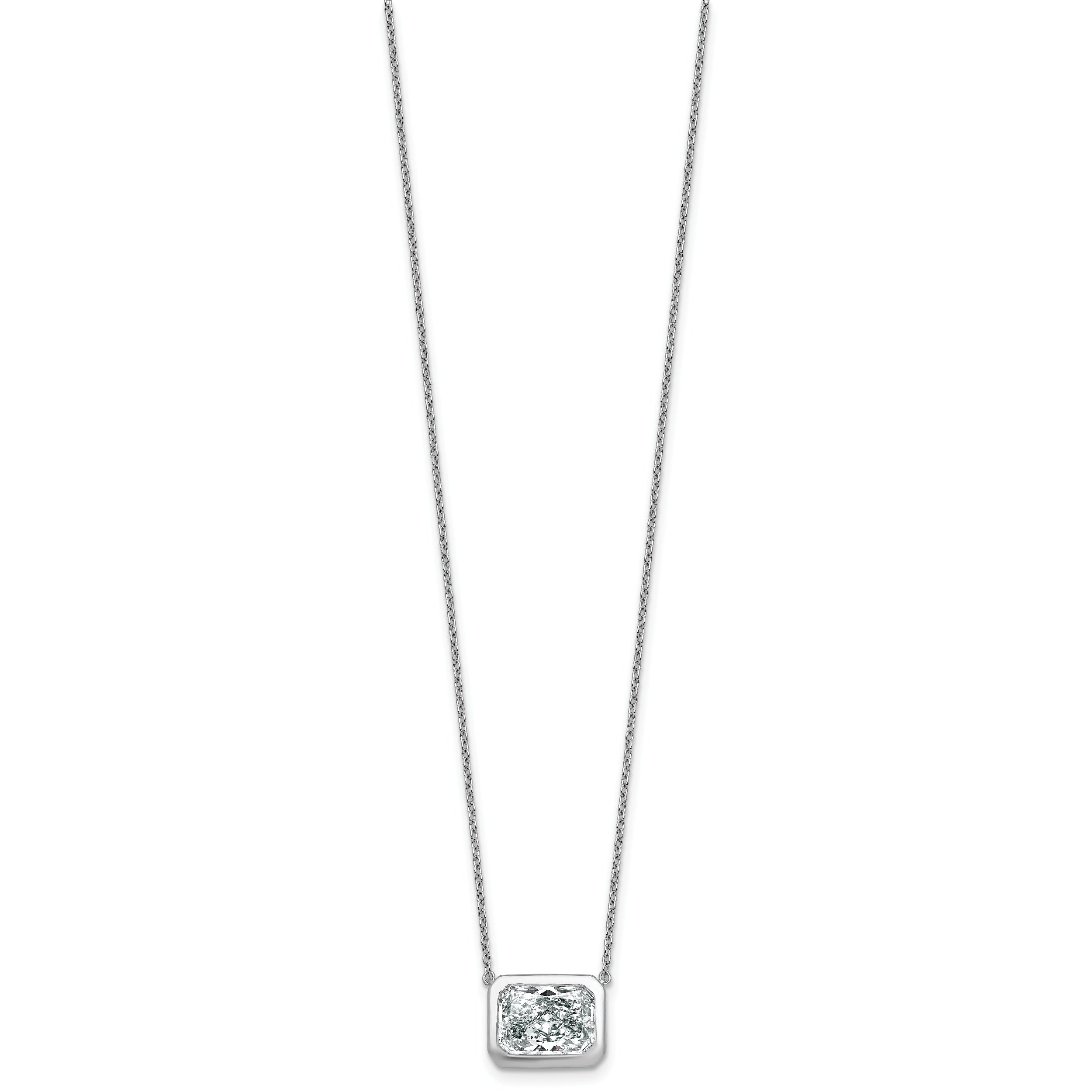 14k White Gold 4 carat Certified Lab Grown Diamond VS+ F+ Radiant Complete 18 inch Bezel Set Solitaire Necklace