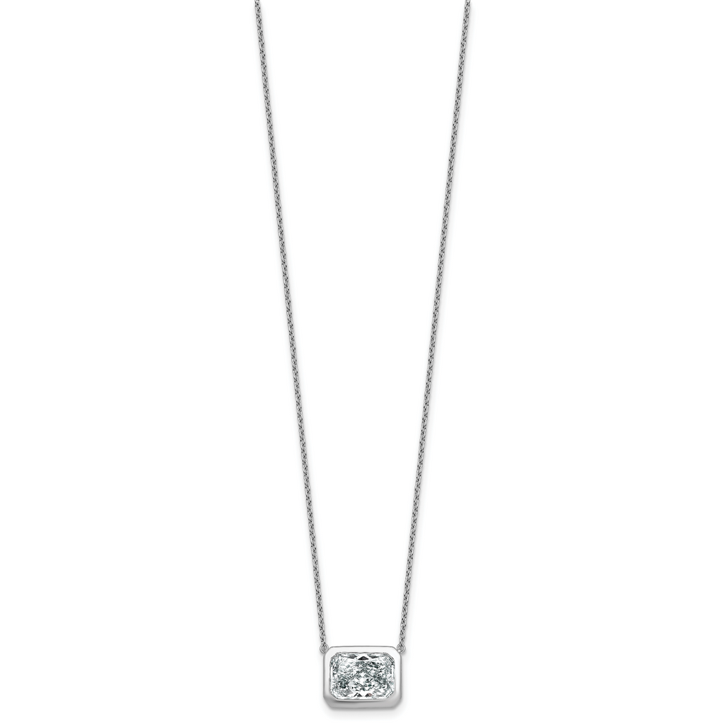 14k White Gold 4 carat Certified Lab Grown Diamond VS+ F+ Radiant Complete 18 inch Bezel Set Solitaire Necklace