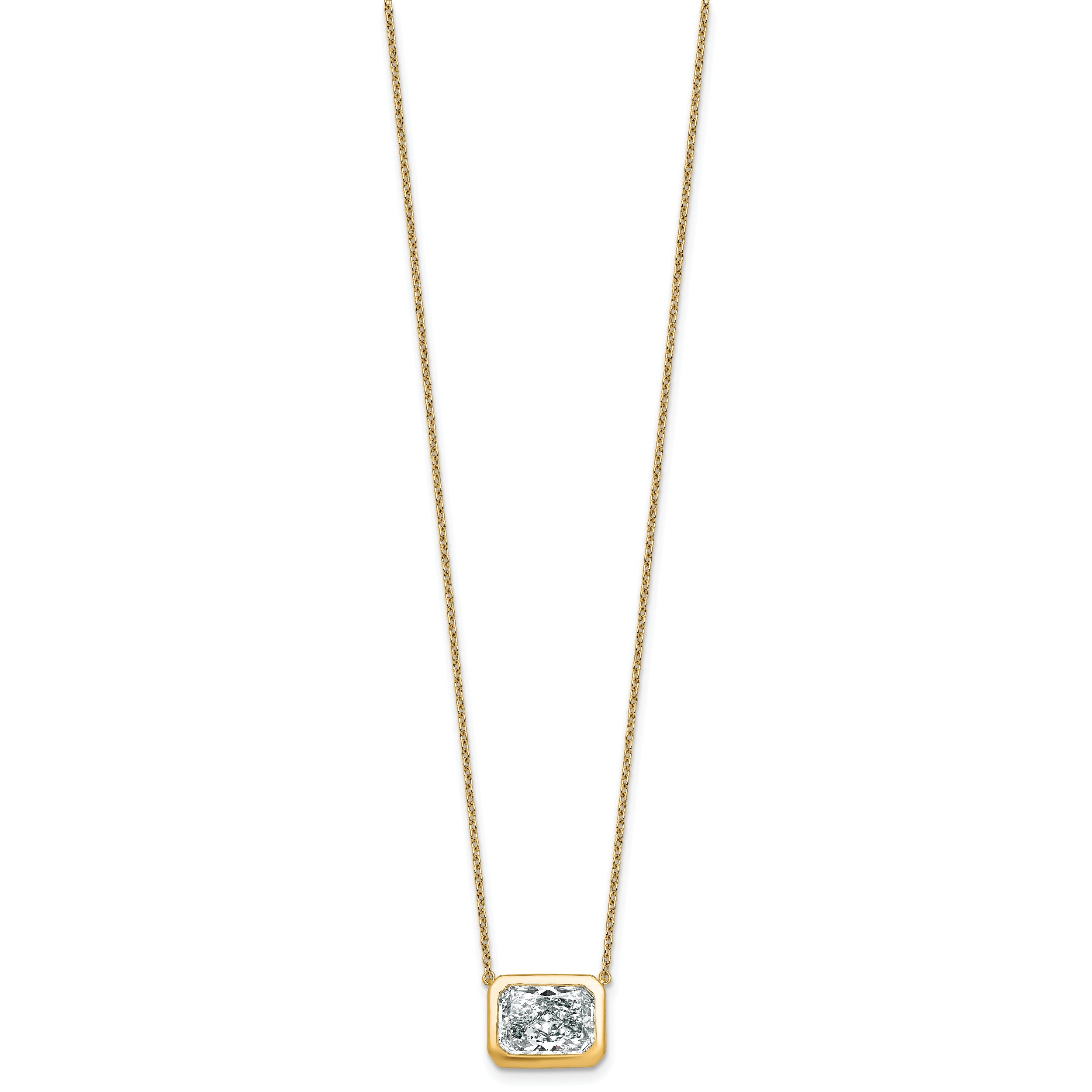 14k 4 carat Certified Lab Grown Diamond VS+ F+ Radiant Complete 18 inch Bezel Set Solitaire Necklace