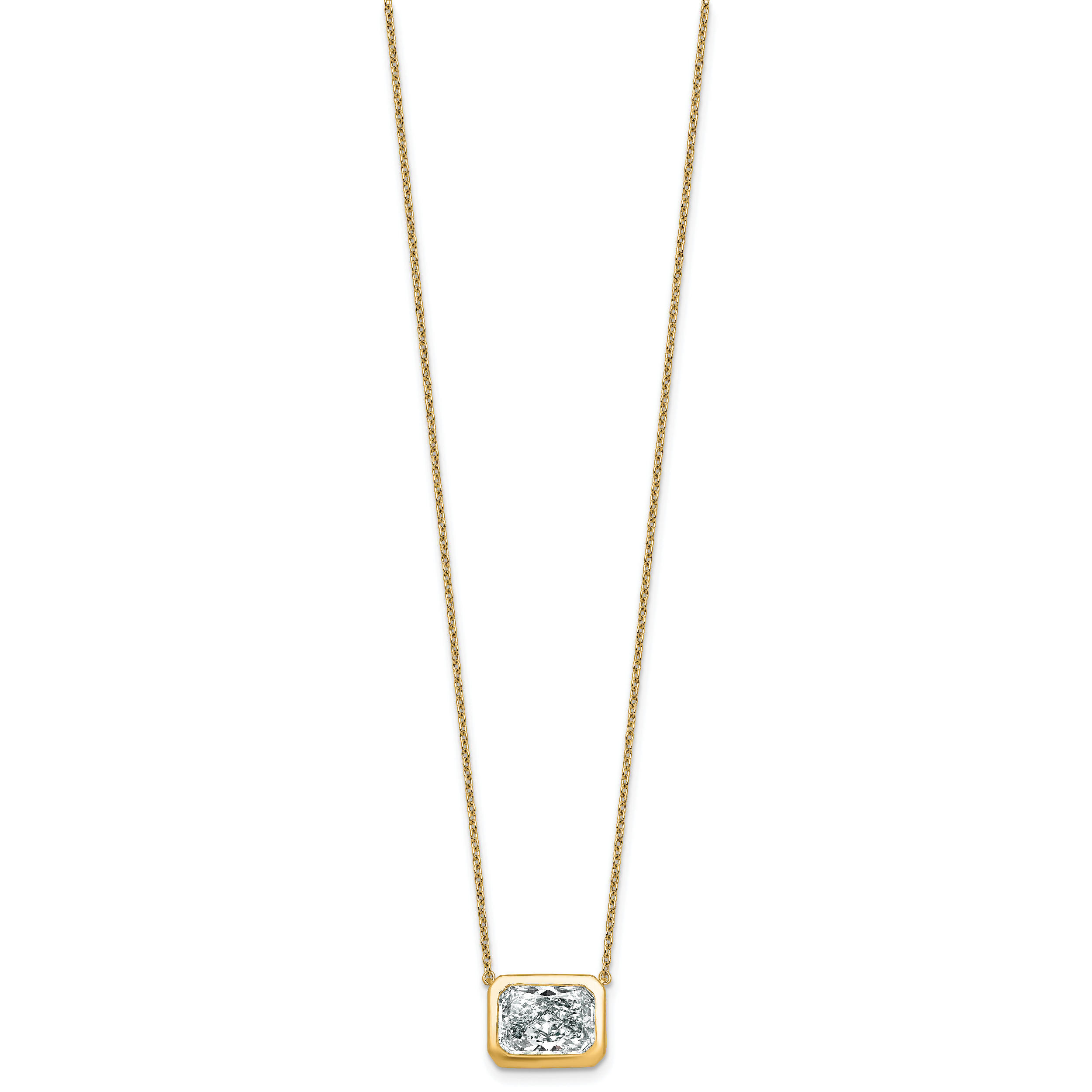 14k 4 carat Certified Lab Grown Diamond VS+ F+ Radiant Complete 18 inch Bezel Set Solitaire Necklace Secondary image