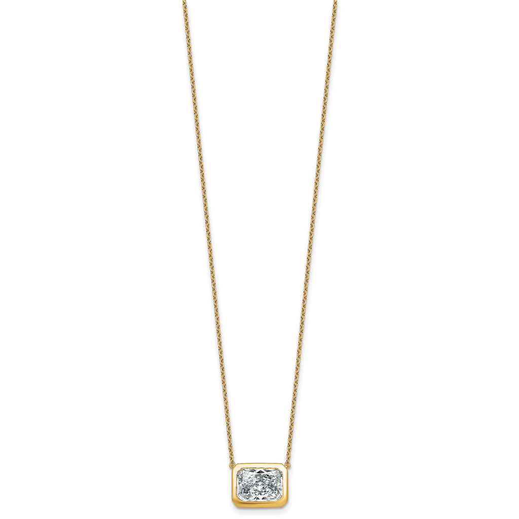 14k 4 carat Certified Lab Grown Diamond VS+ F+ Radiant Complete 18 inch Bezel Set Solitaire Necklace