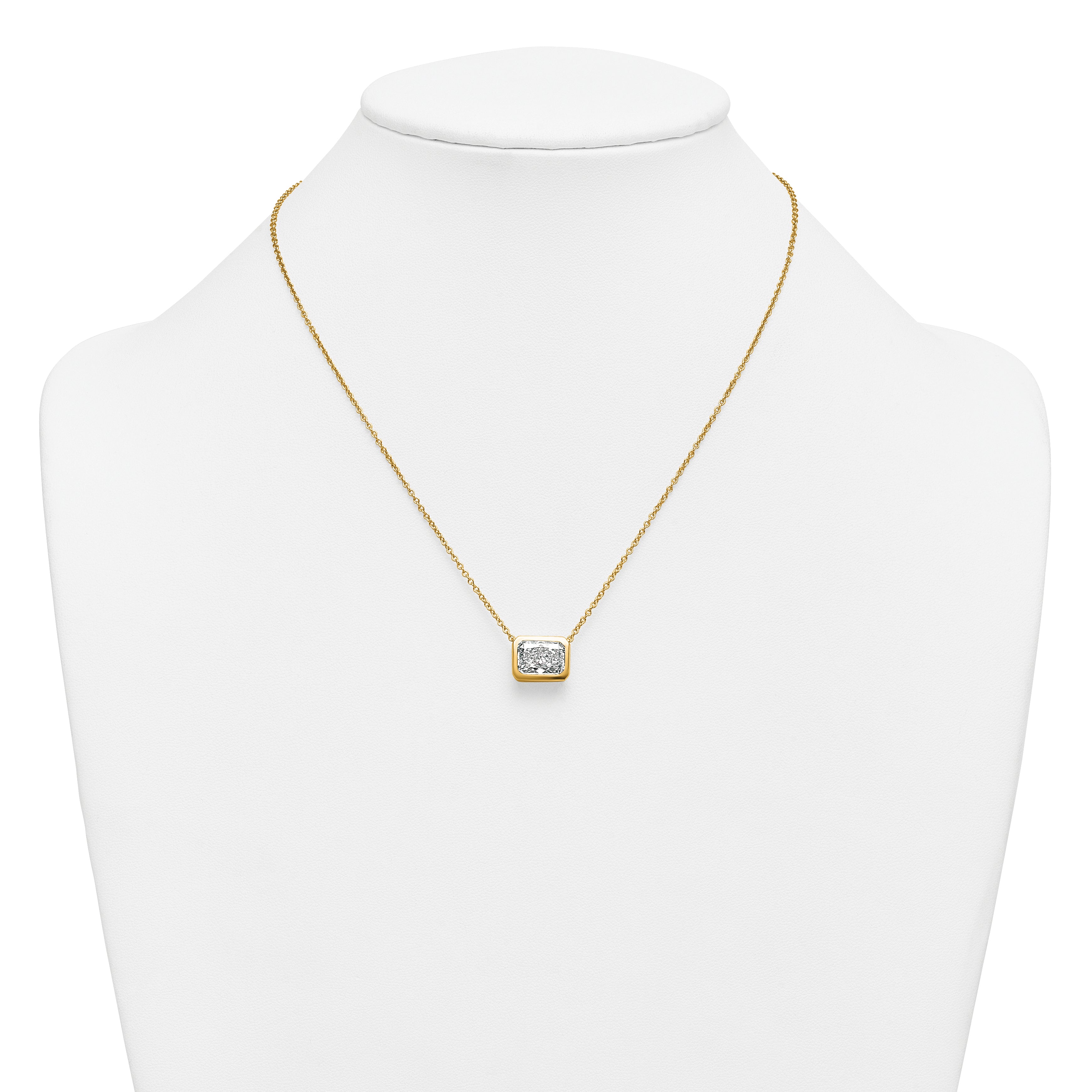 14k 4 carat Certified Lab Grown Diamond VS+ F+ Radiant Complete 18 inch Bezel Set Solitaire Necklace