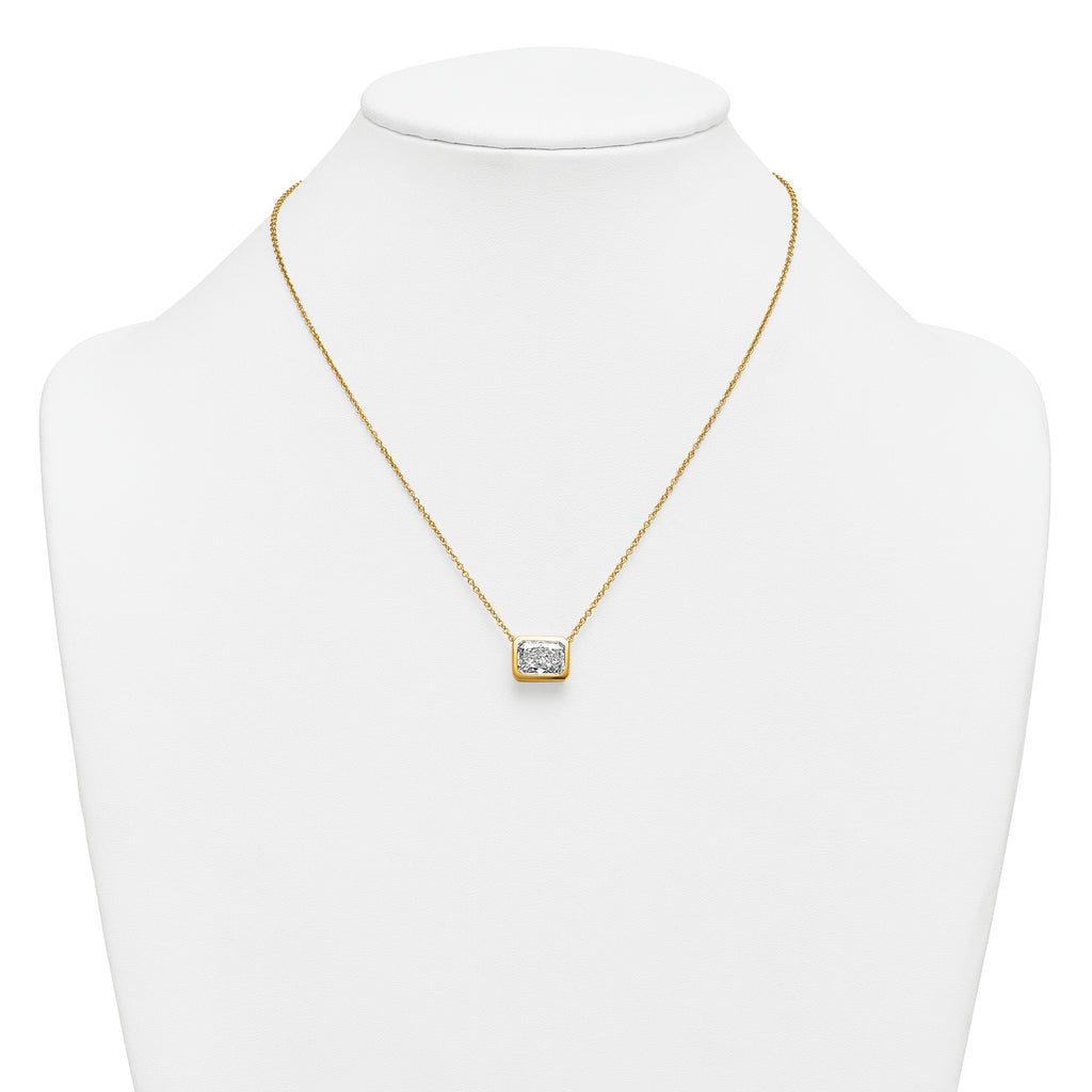 14k 4 carat Certified Lab Grown Diamond VS+ F+ Radiant Complete 18 inch Bezel Set Solitaire Necklace