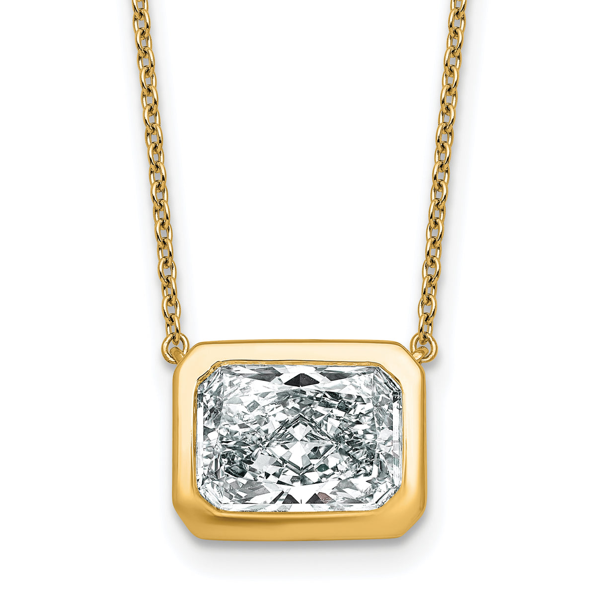 14k 4 carat Certified Lab Grown Diamond VS+ F+ Radiant Complete 18 inch Bezel Set Solitaire Necklace