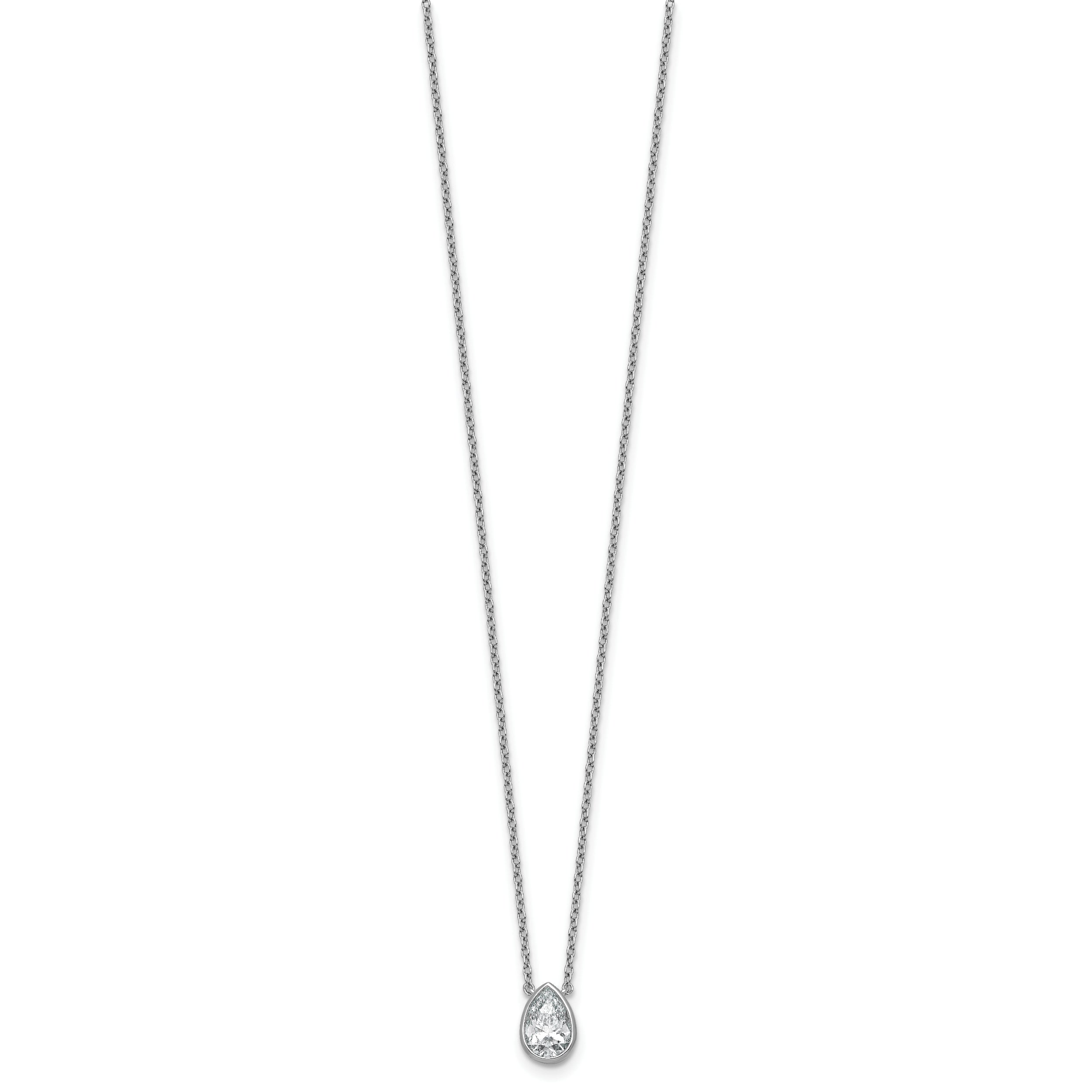 14k White Gold 1 carat Certified Lab Grown Diamond VS+ F+ Pear Complete 18 inch Bezel Set Solitaire Necklace