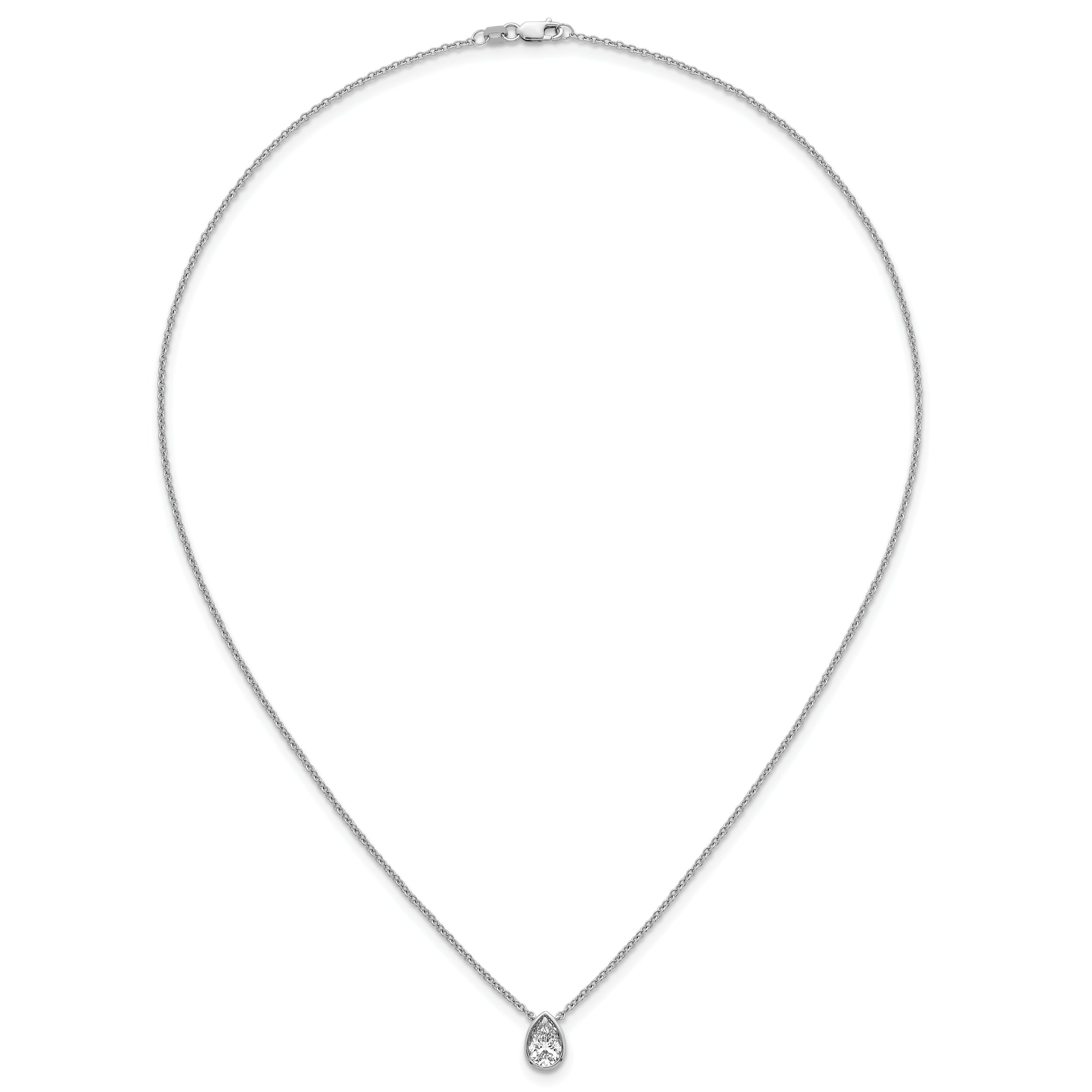 14k White Gold 1 carat Certified Lab Grown Diamond VS+ F+ Pear Complete 18 inch Bezel Set Solitaire Necklace