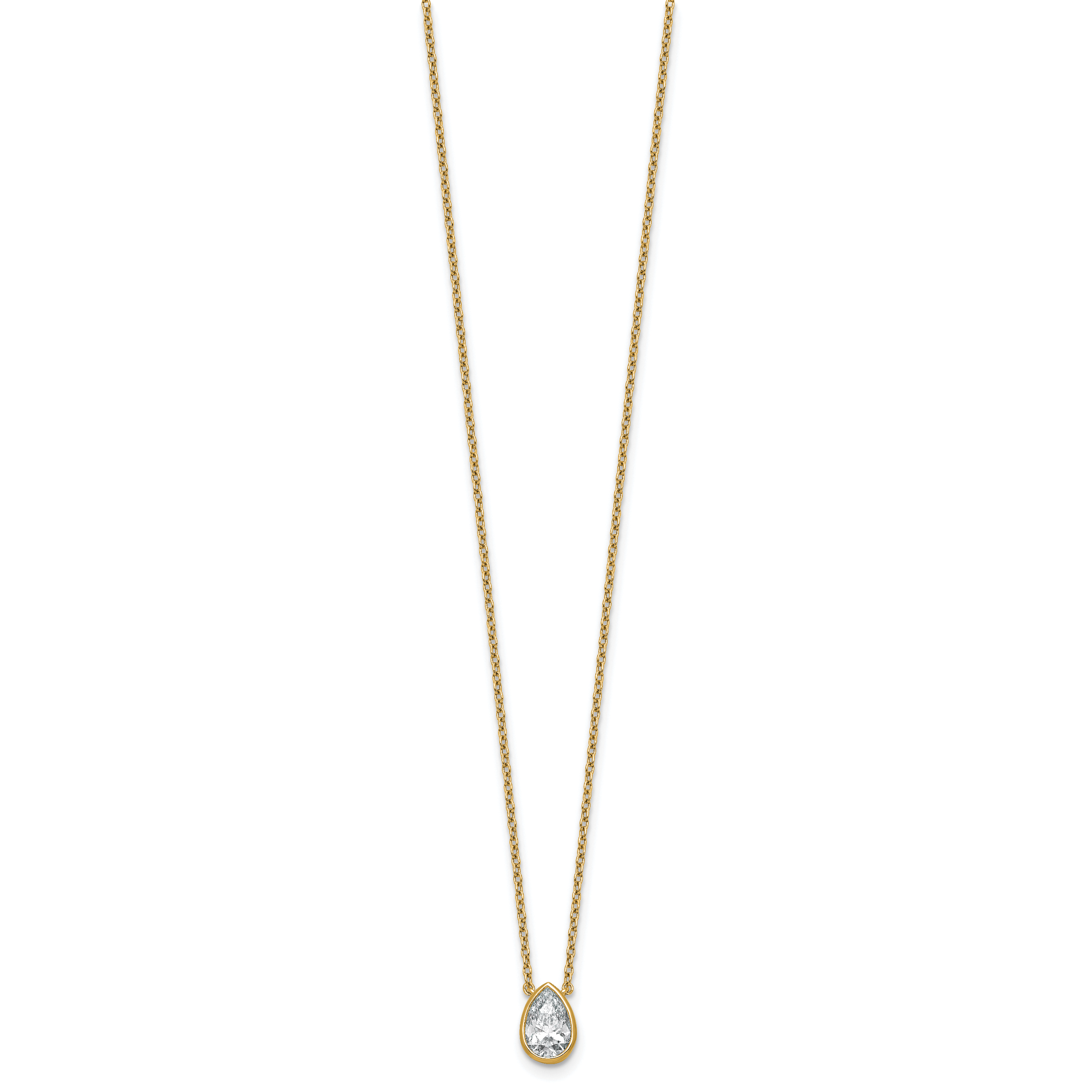 14k 1 carat Certified Lab Grown Diamond VS+ F+ Pear Complete 18 inch Bezel Set Solitaire Necklace Secondary image