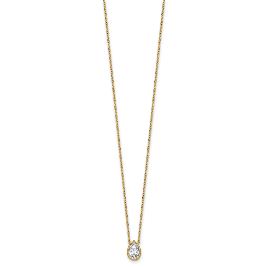 14k 1 carat Certified Lab Grown Diamond VS+ F+ Pear Complete 18 inch Bezel Set Solitaire Necklace