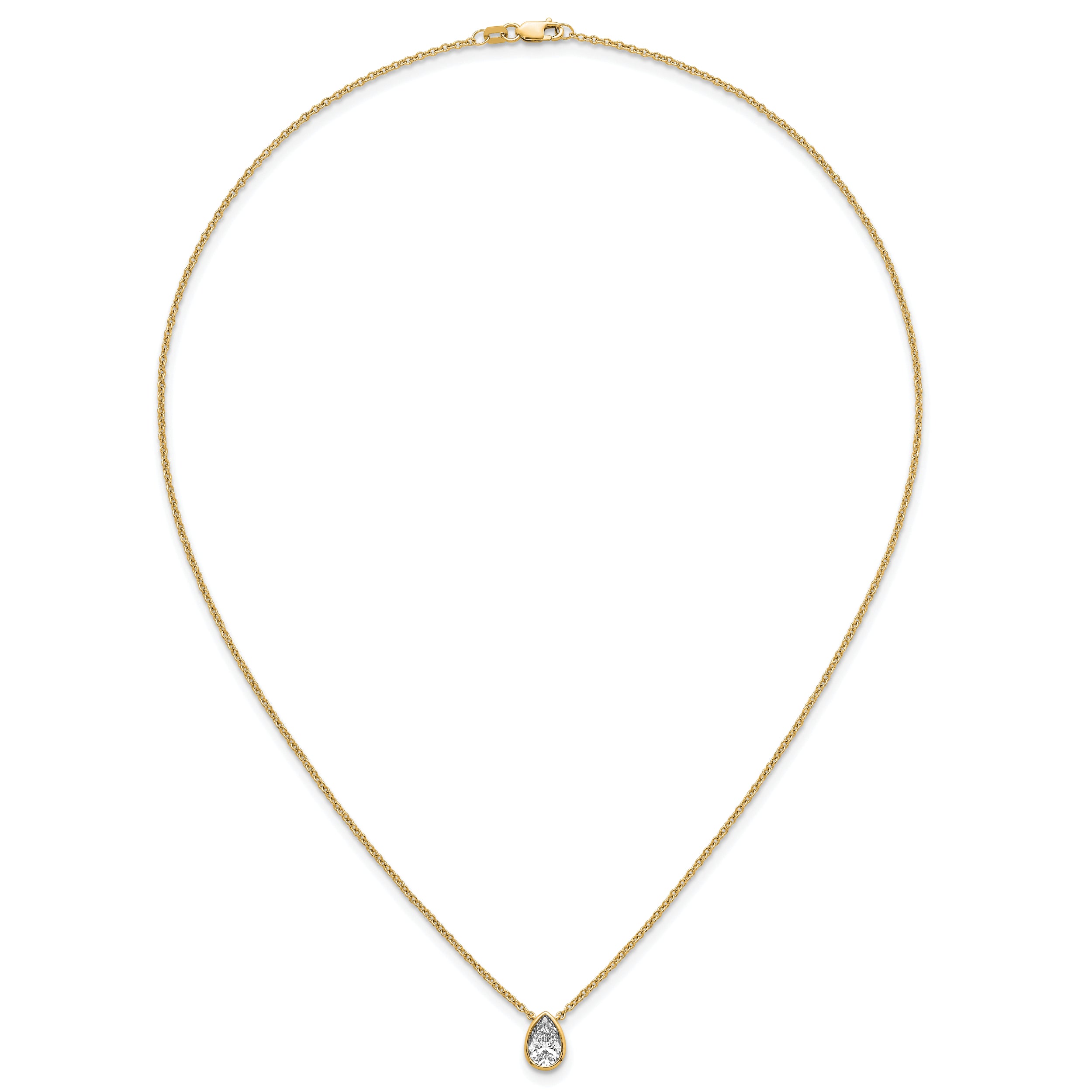14k 1 carat Certified Lab Grown Diamond VS+ F+ Pear Complete 18 inch Bezel Set Solitaire Necklace