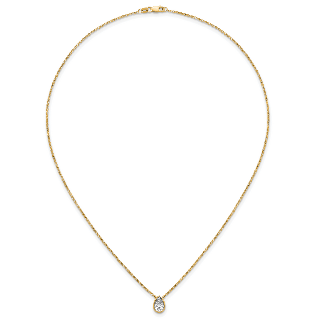 14k 1 carat Certified Lab Grown Diamond VS+ F+ Pear Complete 18 inch Bezel Set Solitaire Necklace