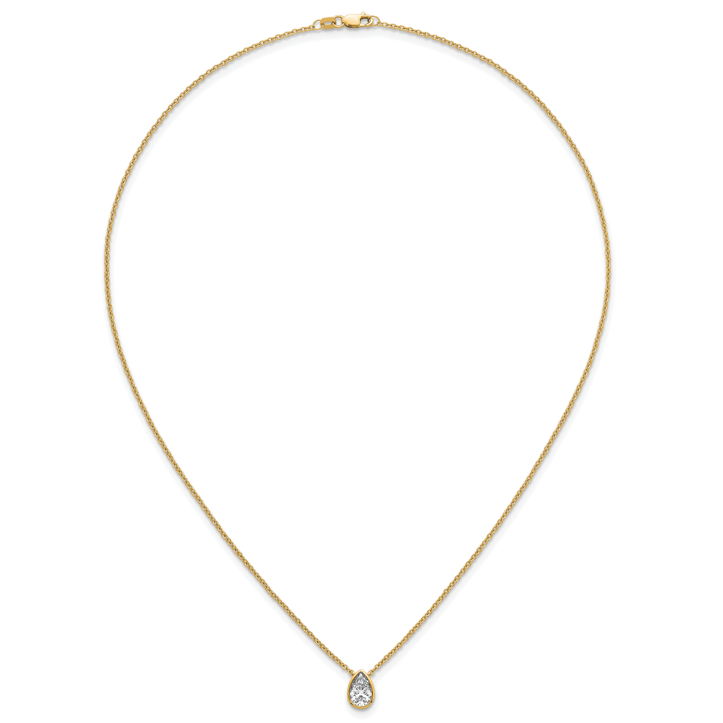 14k 1 carat Certified Lab Grown Diamond VS+ F+ Pear Complete 18 inch Bezel Set Solitaire Necklace