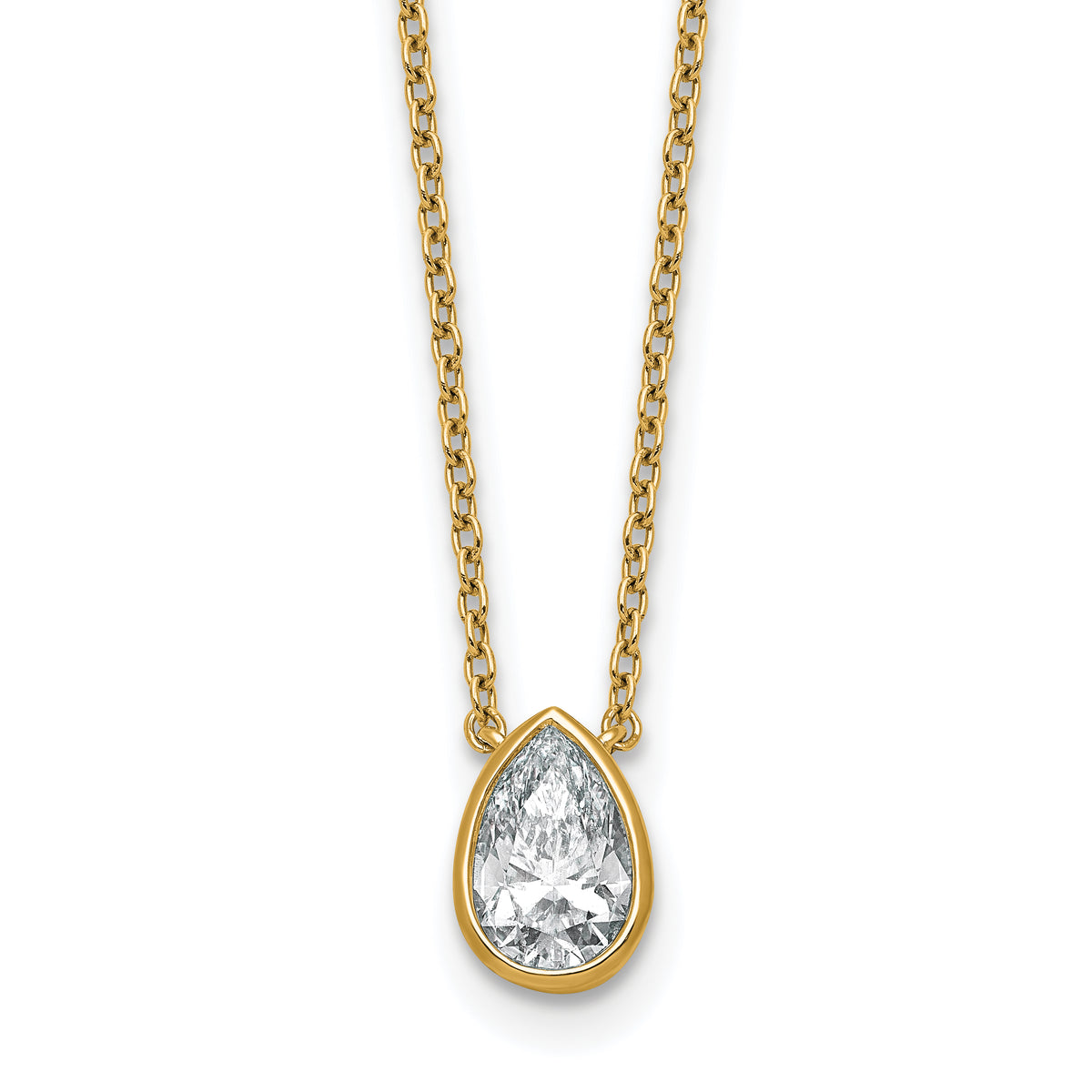 14k 1ct Cert Lab Grown Diamond VS+ F+ Pear  Bezel Pendant