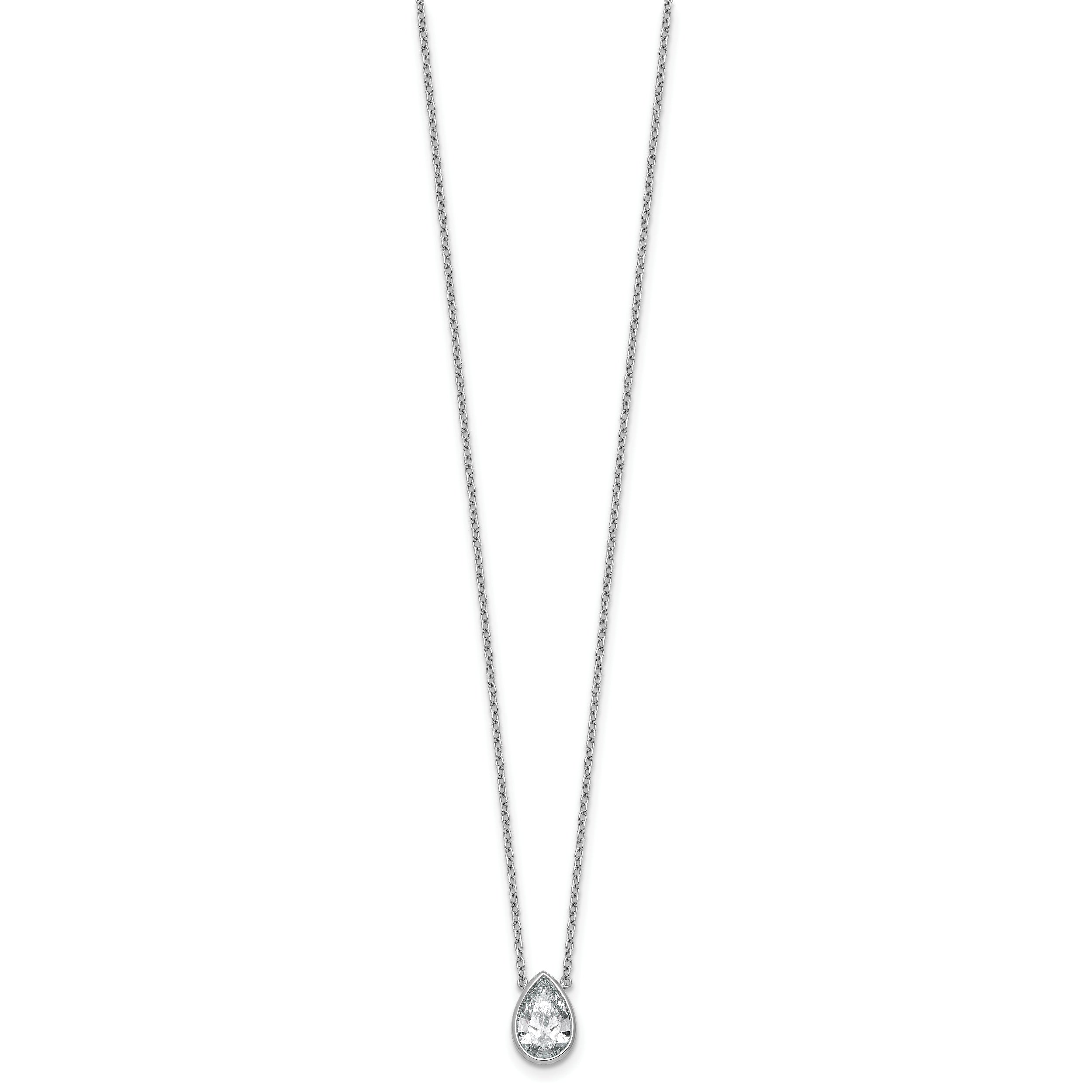 14k White Gold 1 1/2 carat Certified Lab Grown Diamond VS+ F+ Pear Complete 18 inch Bezel Set Solitaire Necklace