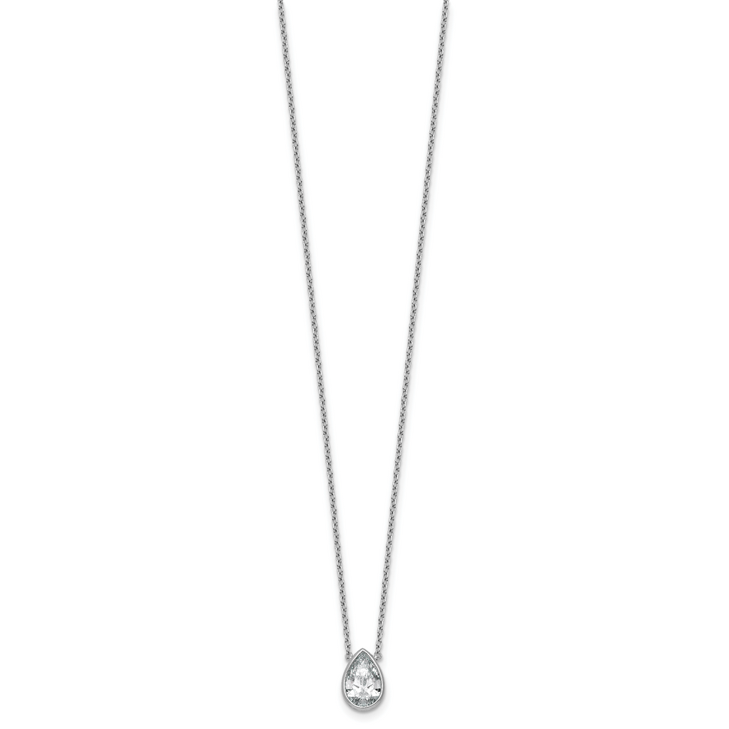 14k White Gold 1 1/2 carat Certified Lab Grown Diamond VS+ F+ Pear Complete 18 inch Bezel Set Solitaire Necklace