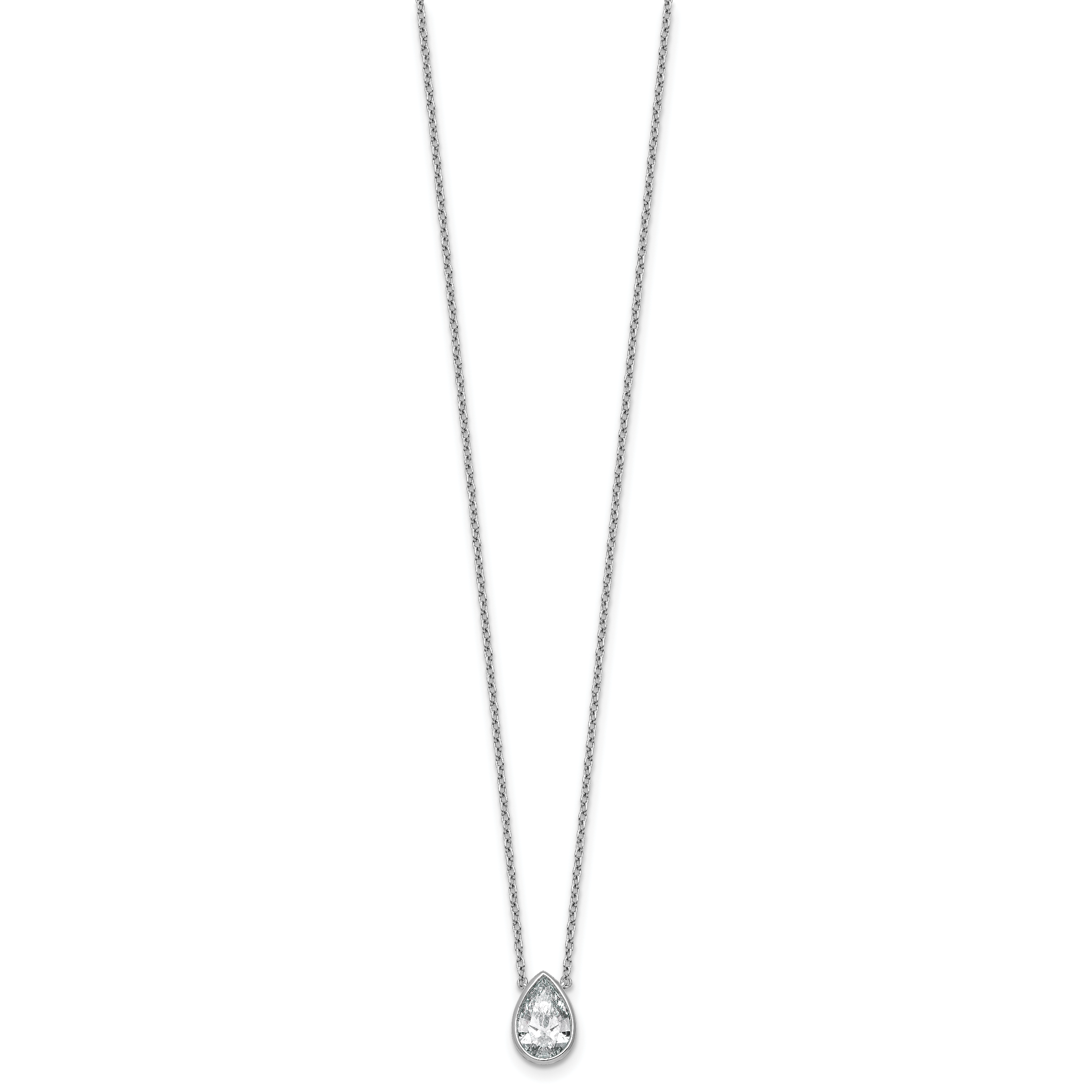 14k White Gold 1 1/2 carat Certified Lab Grown Diamond VS+ F+ Pear Complete 18 inch Bezel Set Solitaire Necklace