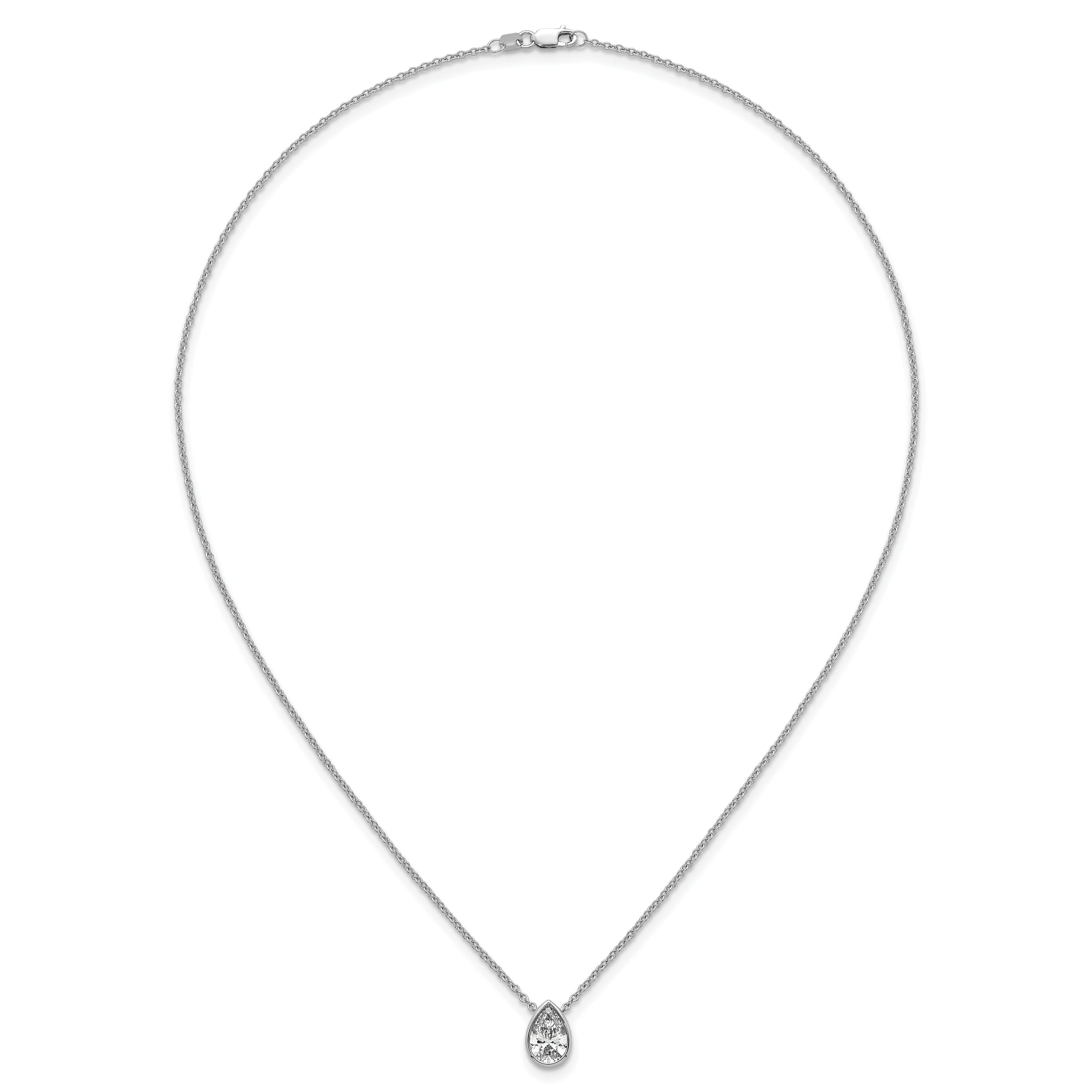 14k White Gold 1 1/2 carat Certified Lab Grown Diamond VS+ F+ Pear Complete 18 inch Bezel Set Solitaire Necklace