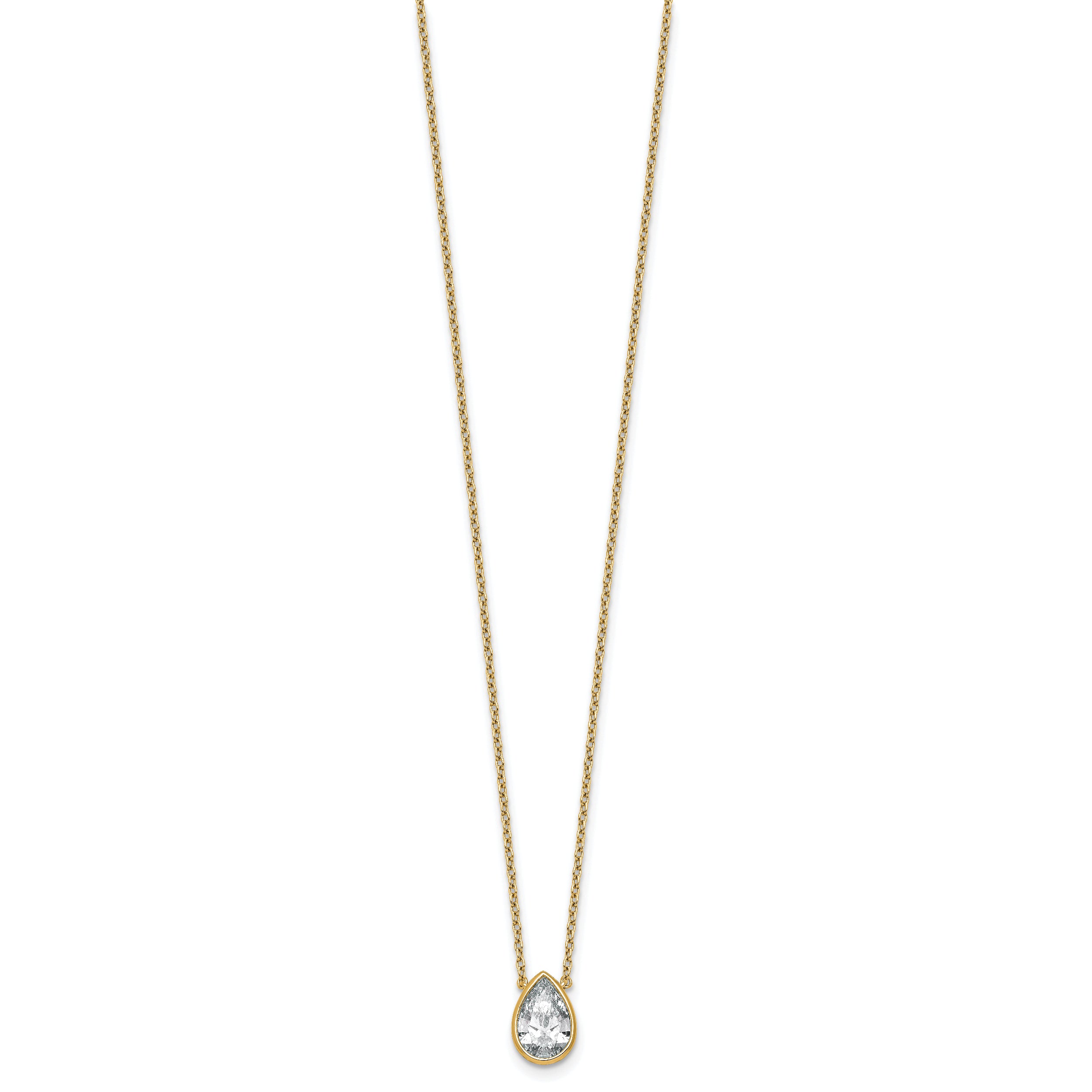 14k 1 1/2 carat Certified Lab Grown Diamond VS+ F+ Pear Complete 18 inch Bezel Set Solitaire Necklace