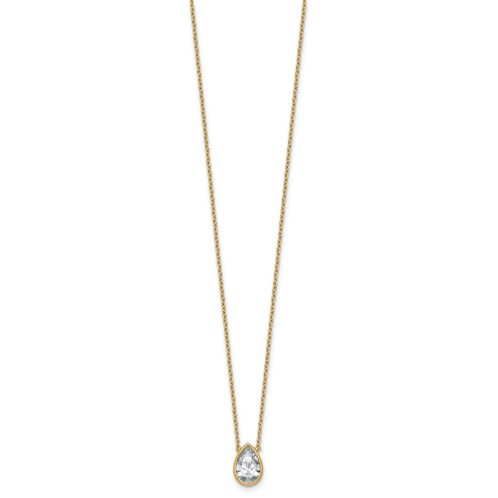 14k 1 1/2 carat Certified Lab Grown Diamond VS+ F+ Pear Complete 18 inch Bezel Set Solitaire Necklace