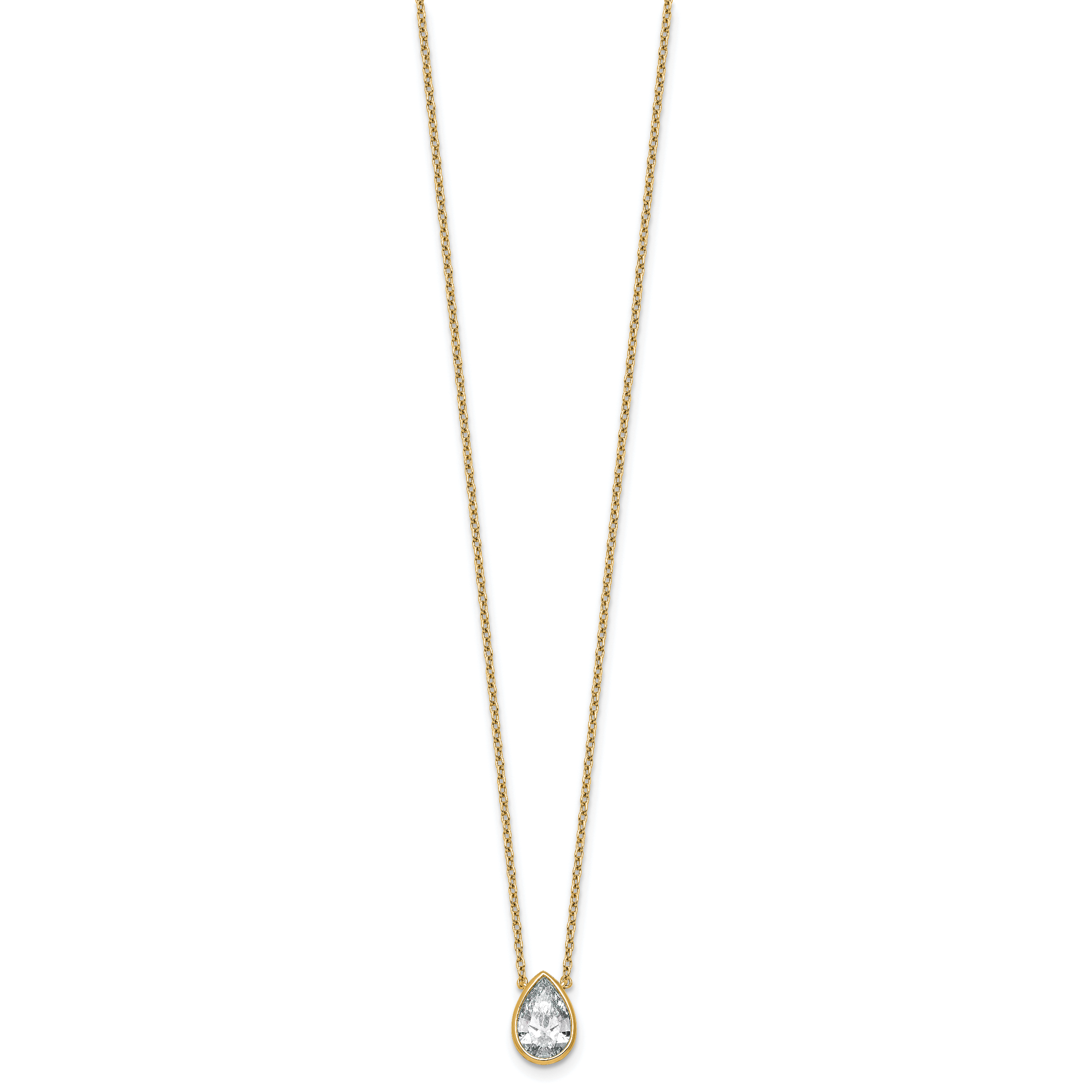 14k 1 1/2 carat Certified Lab Grown Diamond VS+ F+ Pear Complete 18 inch Bezel Set Solitaire Necklace