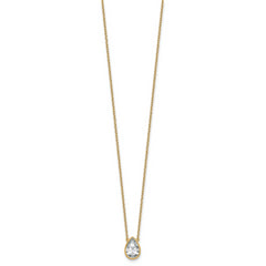 14k 1 1/2 carat Certified Lab Grown Diamond VS+ F+ Pear Complete 18 inch Bezel Set Solitaire Necklace