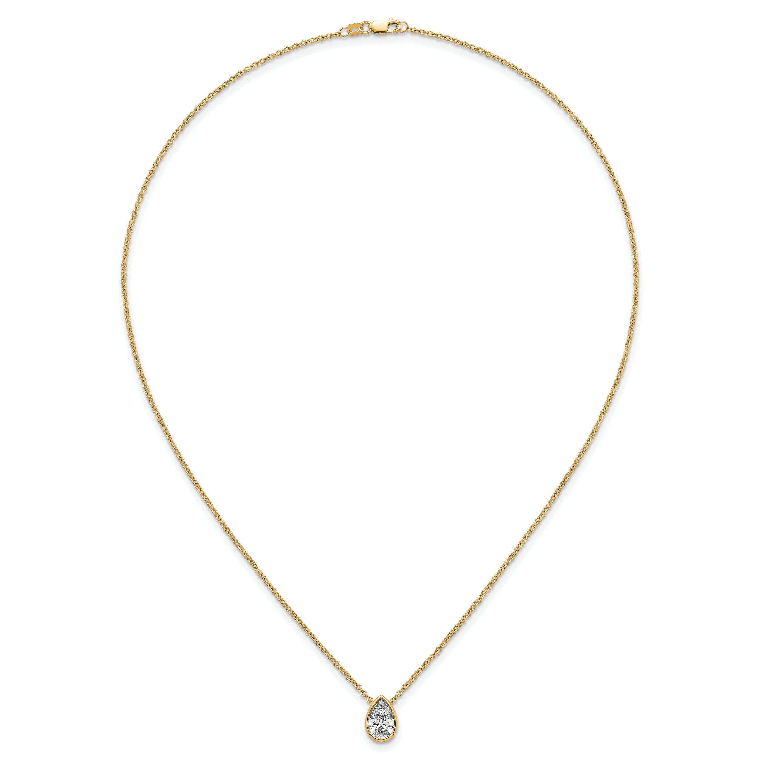 14k 1 1/2 carat Certified Lab Grown Diamond VS+ F+ Pear Complete 18 inch Bezel Set Solitaire Necklace